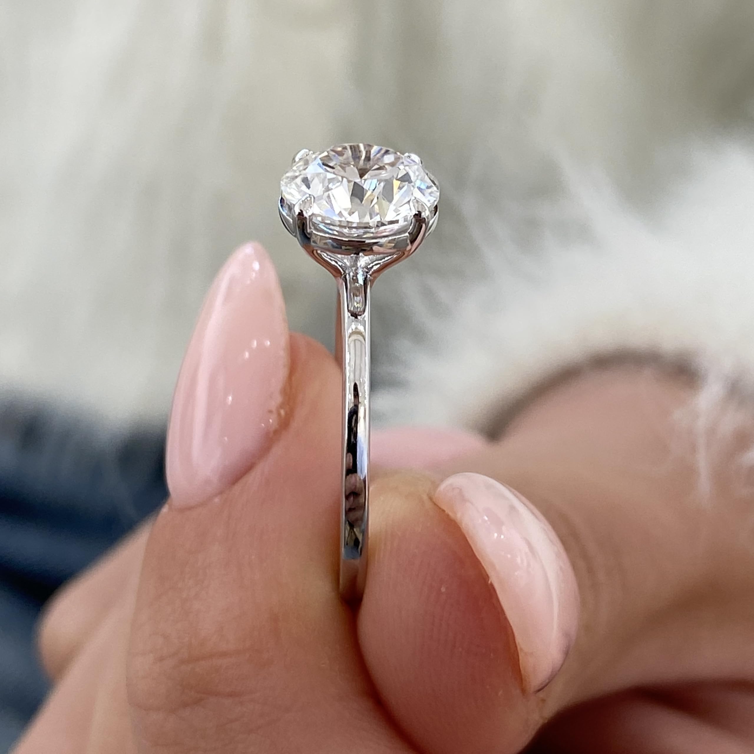 GLAM AND GEMS IGI Certified 3 Carat Lab Grown Diamond Solitaire Engagement Ring for Women - 14k White Gold Promise Ring for Her - Round Cut 4-Prong Setting (E, VS1, 3.00 cttw) Anniversary Ring Size 6