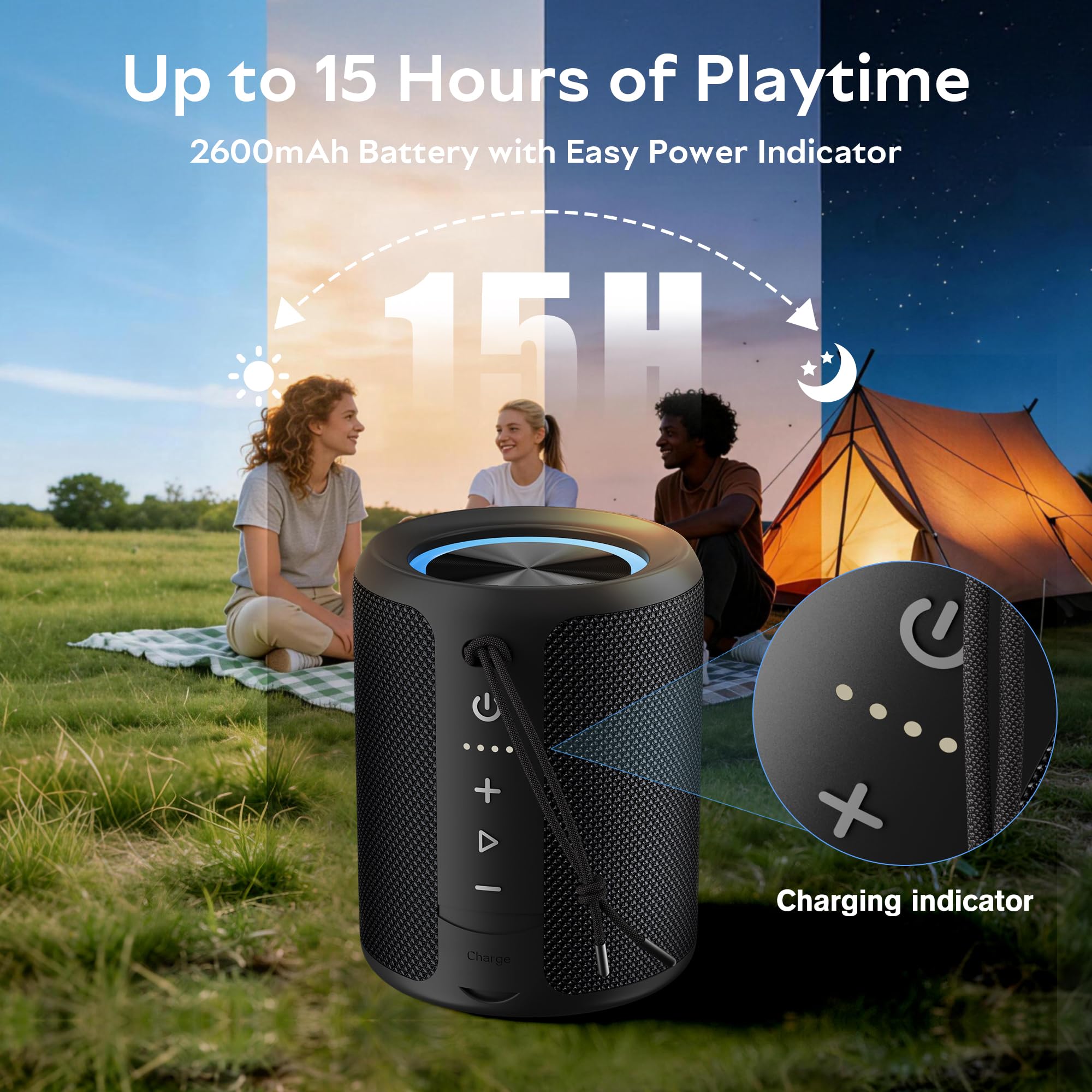 DUDGSIS Portable Bluetooth Speaker, IPX7 Waterproof Wireless Speaker with 20W Loud Stereo Sound, 15H Playtime & Beat-Synced RGB Light, Small Outdoor Speaker for Shower, Pool, Beach, Hiking and Gifts