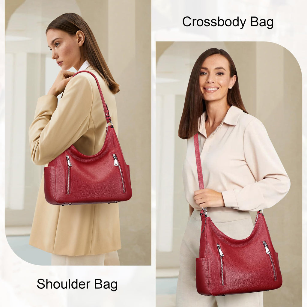 Over Earth Genuine Leather Purses for Women Medium Hobo Bag Lady Crossbody Handbags with 2 Detachable Straps(O150E UG Wine Red)