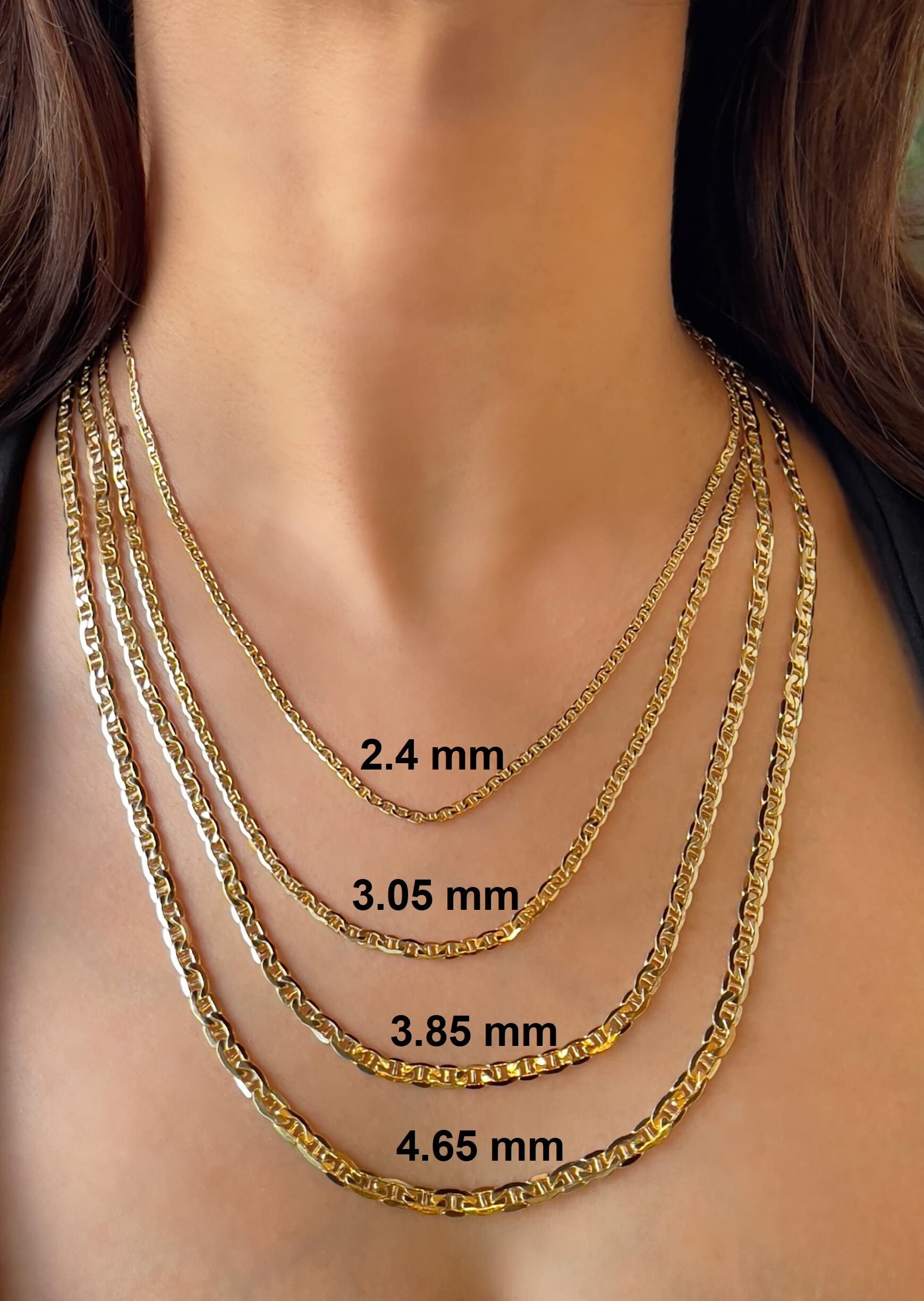 JEWELHEART 14K Real Gold Flat Mariner Chain - 2.4mm Diamond Cut Anchor Link Chain Necklace For Men - Dainty Yellow Gold Pendant Necklace For Women with Lobster Clasp 18"