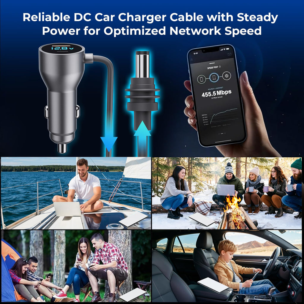 Starlink Mini Cable,Starlink Mini Accessories Car Charger, 3-in-1 DC Power Cable with 12V-48V Cigarette Lighter Adapter,PD 30W + USB-A 30W + DC 72W Car Power Supply for Trucks, RVs, Boats(10Ft)