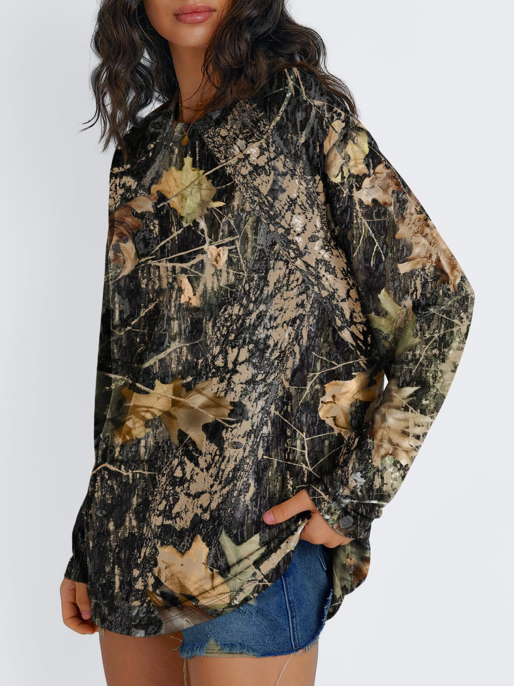 Trendy Queen Womens Spring Tops Oversized Long Sleeve T Shirts 2026 Basic Tee Fall Casual Workout Y2K Clothes CamoBlack M