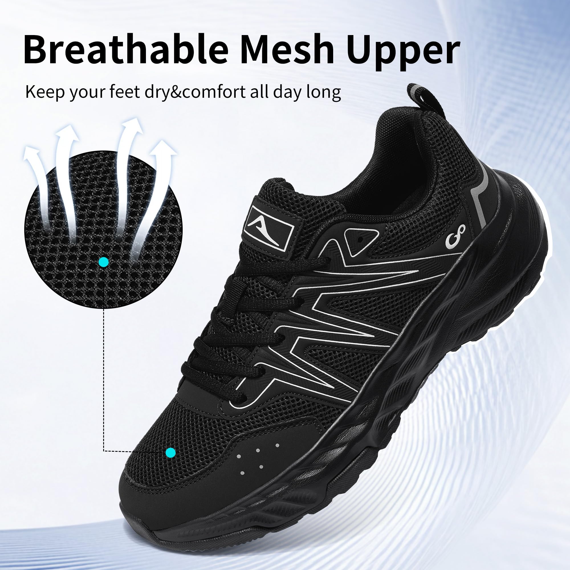 Ablanczoom Men's Walking Shoes Comfortable Breathable Non Slip Lightweight Sneakers for Gym Workout Casual Athletic All Black