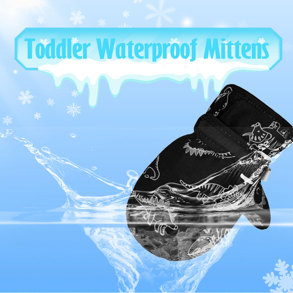 YMYDYFC Toddler Mittens Baby Waterproof Gloves Toddler Snow Gloves Kids Winter Mitten For Boy Girl Kids Ski Mitten Black Dinosaur & Gray Dinosaur M(2-4 Years)