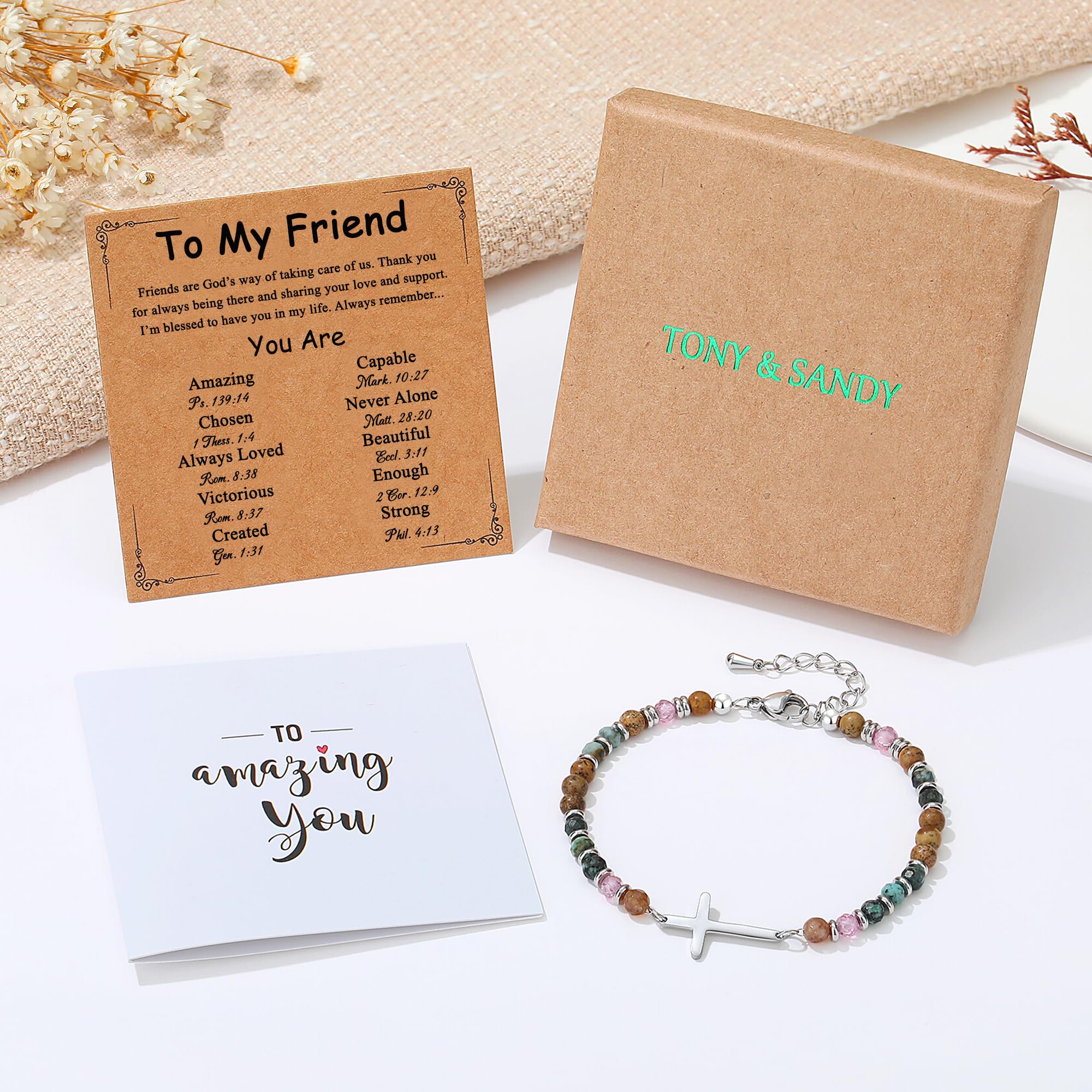 TONY & SANDY Best Friend Friendship Gifts for Women, Mothers Day Graduation Gifts for Friends, Cross Bracelet Christian Jewelry, Best Friend Birthday Gift Woman Friendship Confirmation Teen