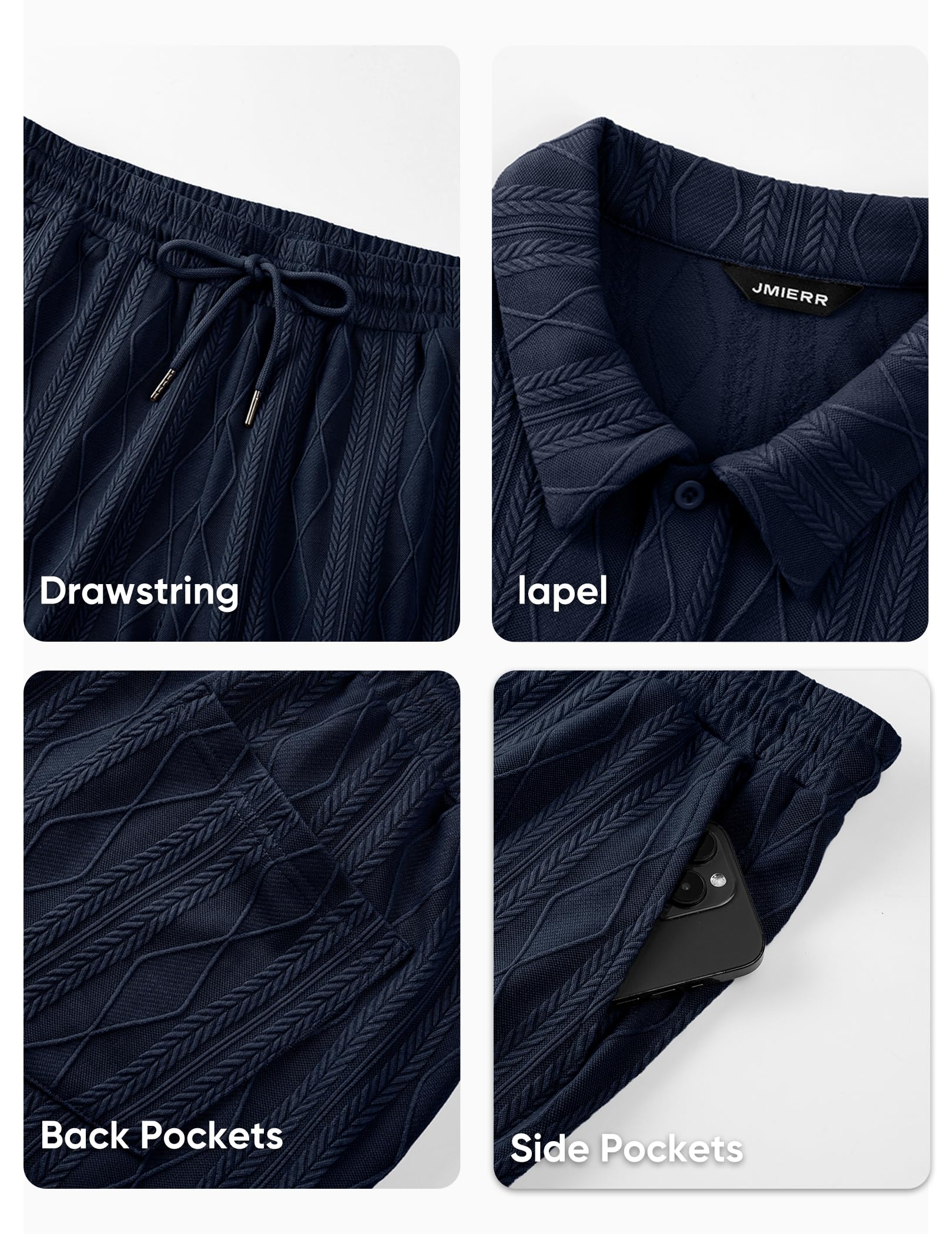 JMIERR Mens 2026 Casual 2 Piece Outfits Lounge Sets Jacquard Knit Short Sets Golf Short Sleeve Outfits for Beach Vacation