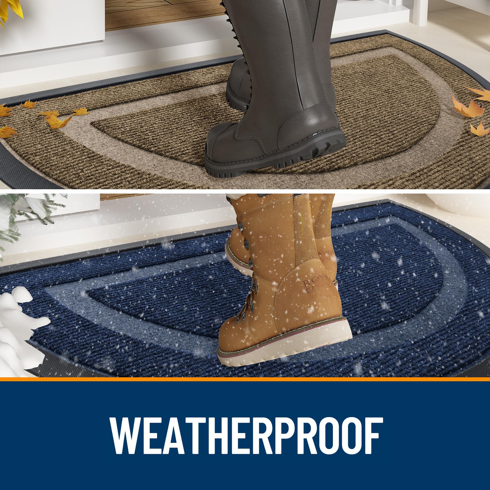 OLANLY Half Circle Door Mat Indoor Outdoor Entrance Welcome, Waterproof All-Season, All-Weather Doormat, Sturdy Natural Rubber, Low Profile, Easy Clean Patio Porch Entryway Mat, 47x32, Brown