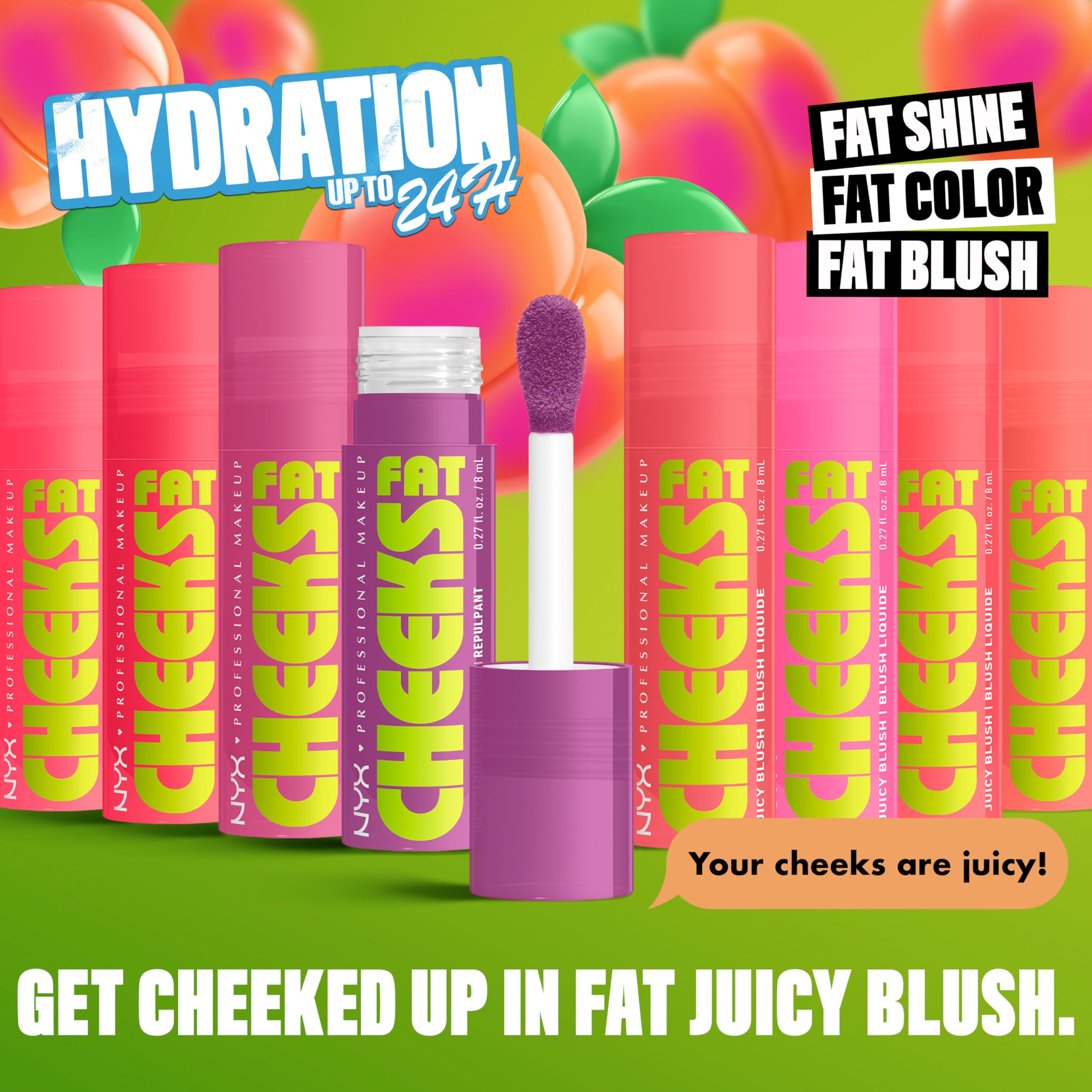 NYX PROFESSIONAL MAKEUP Fat Cheeks Liquid Blush, Buildable, Dewy Blush with Long-Lasting 12HR Wear - Fig Fizz (Soft Peach)