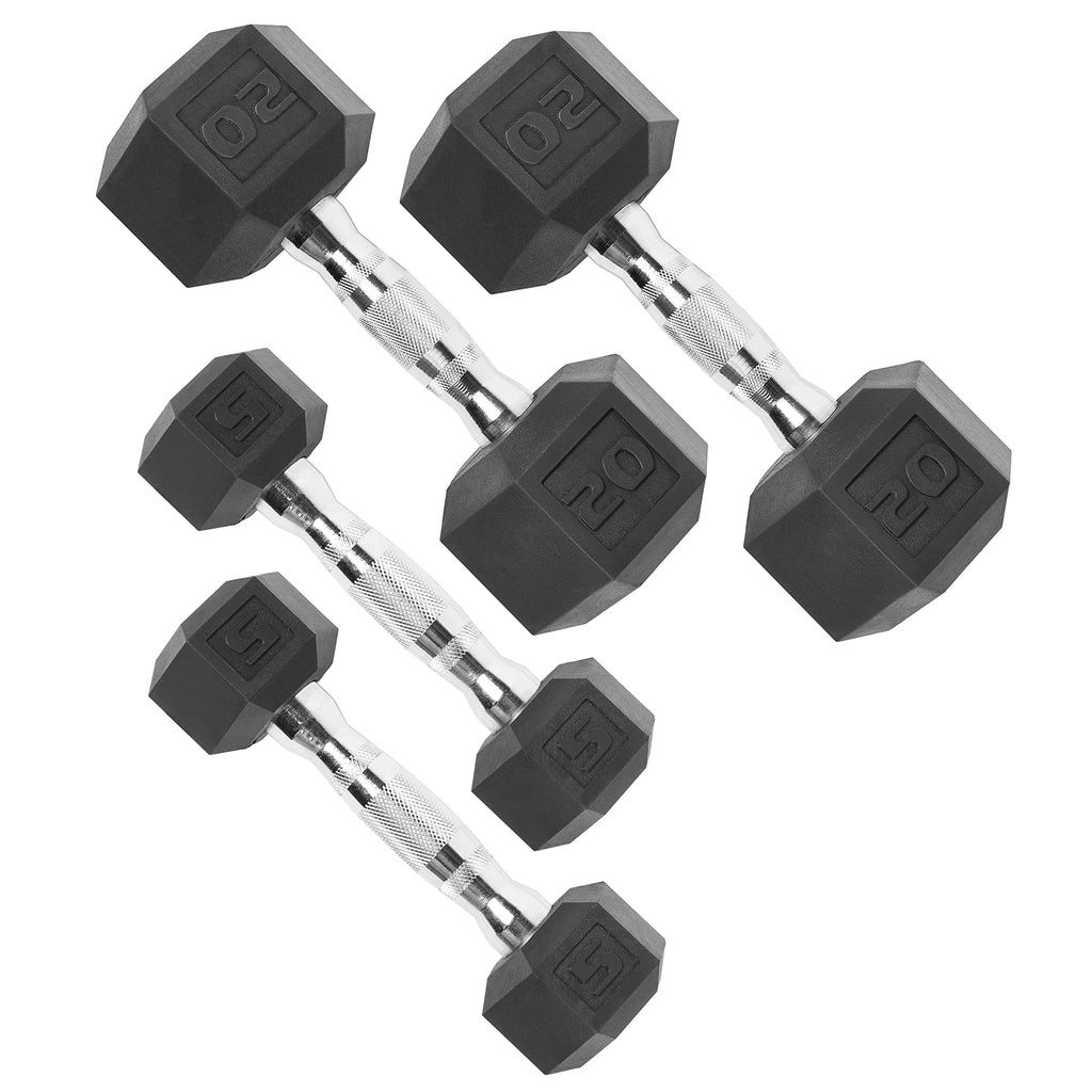CAP Barbell 50lb Set of Coated Hex Dumbbells, 5lbx2 and 20lbx2