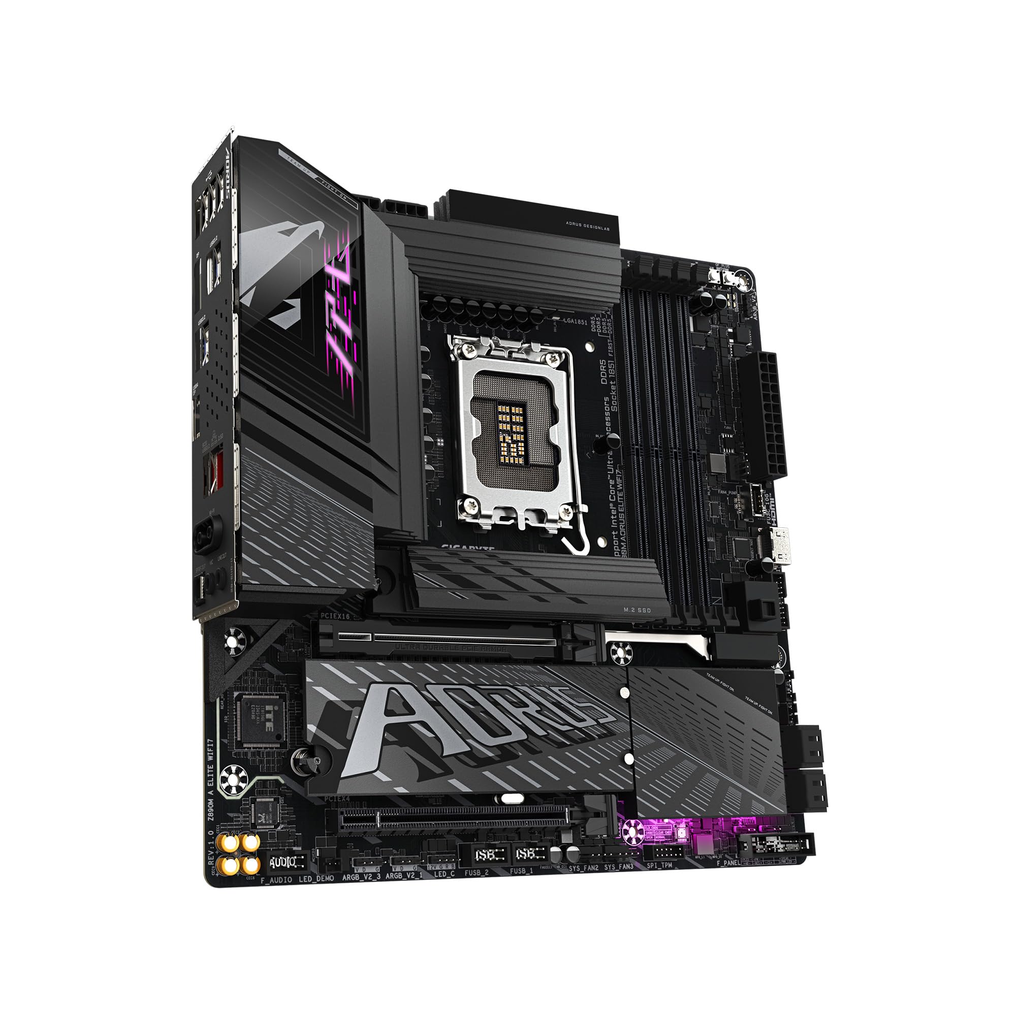 GIGABYTE Z890M AORUS Elite WIFI7 Intel Core Ultra (Series 2) LGA 1851 Motherboard, M-ATX, DDR5, 3X M.2, PCIe 5.0, USB4 Type-C, WIFI7, 2.5GbE LAN, WiFi EZ-Plug, EZ-Latch Plus