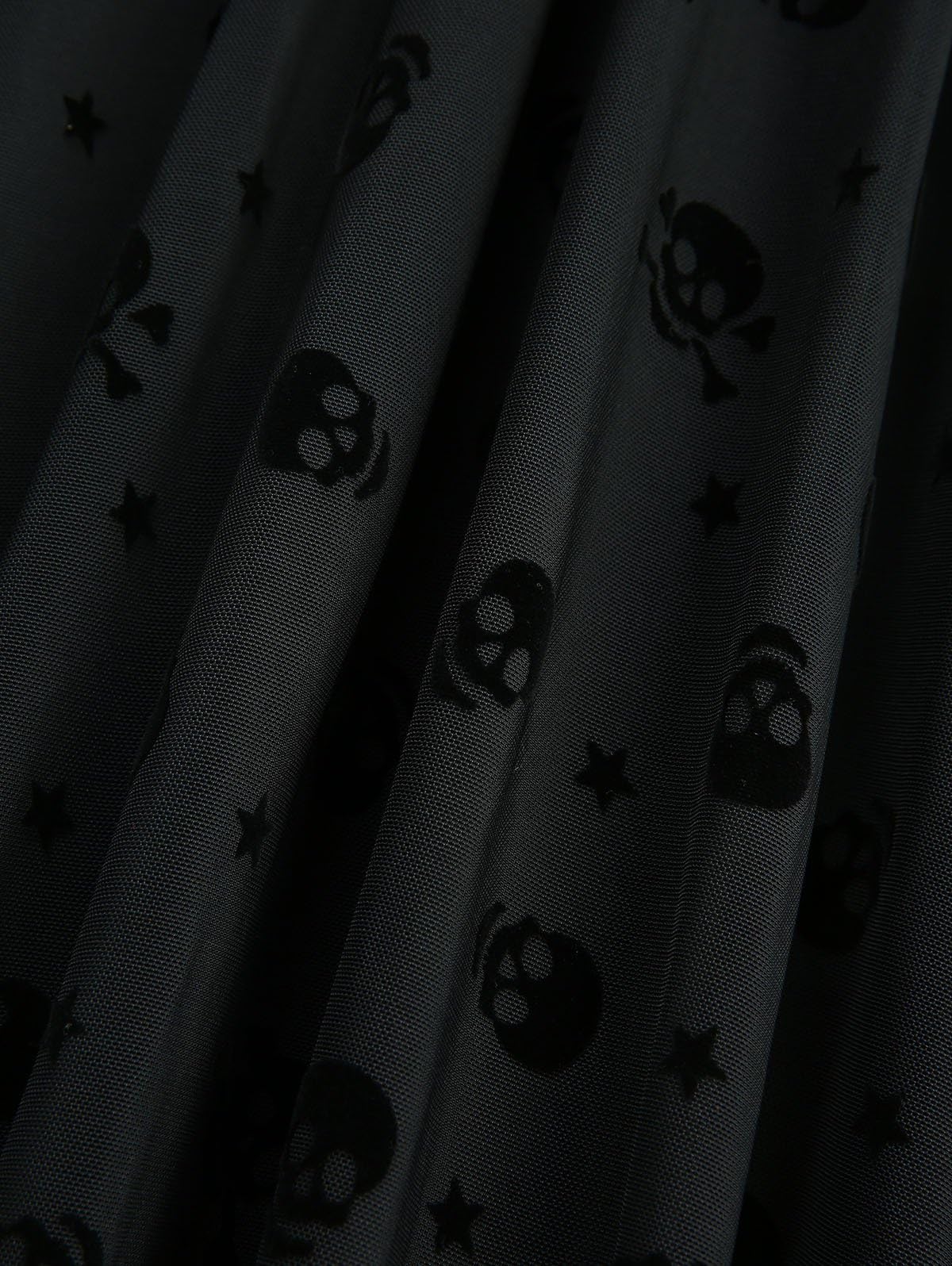 DRESSFO Gothic Vintage Skull Stars Mesh Flocking Crossover Velvet Patchwork Asymmetric Dress(Black/XL)