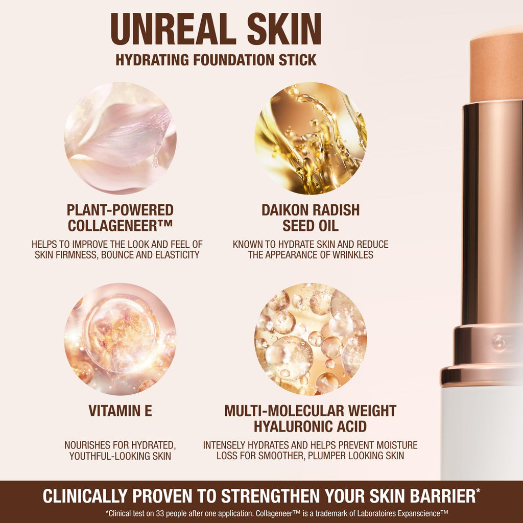 Charlotte Tilbury Unreal Skin Tint & Sheer Glow Hydrating Foundation Stick - Cream Foundation Makeup with Sheer-to-Light Coverage & a Buildable Formula - Blurring, Smoothing & Nourishing - 1 Fair