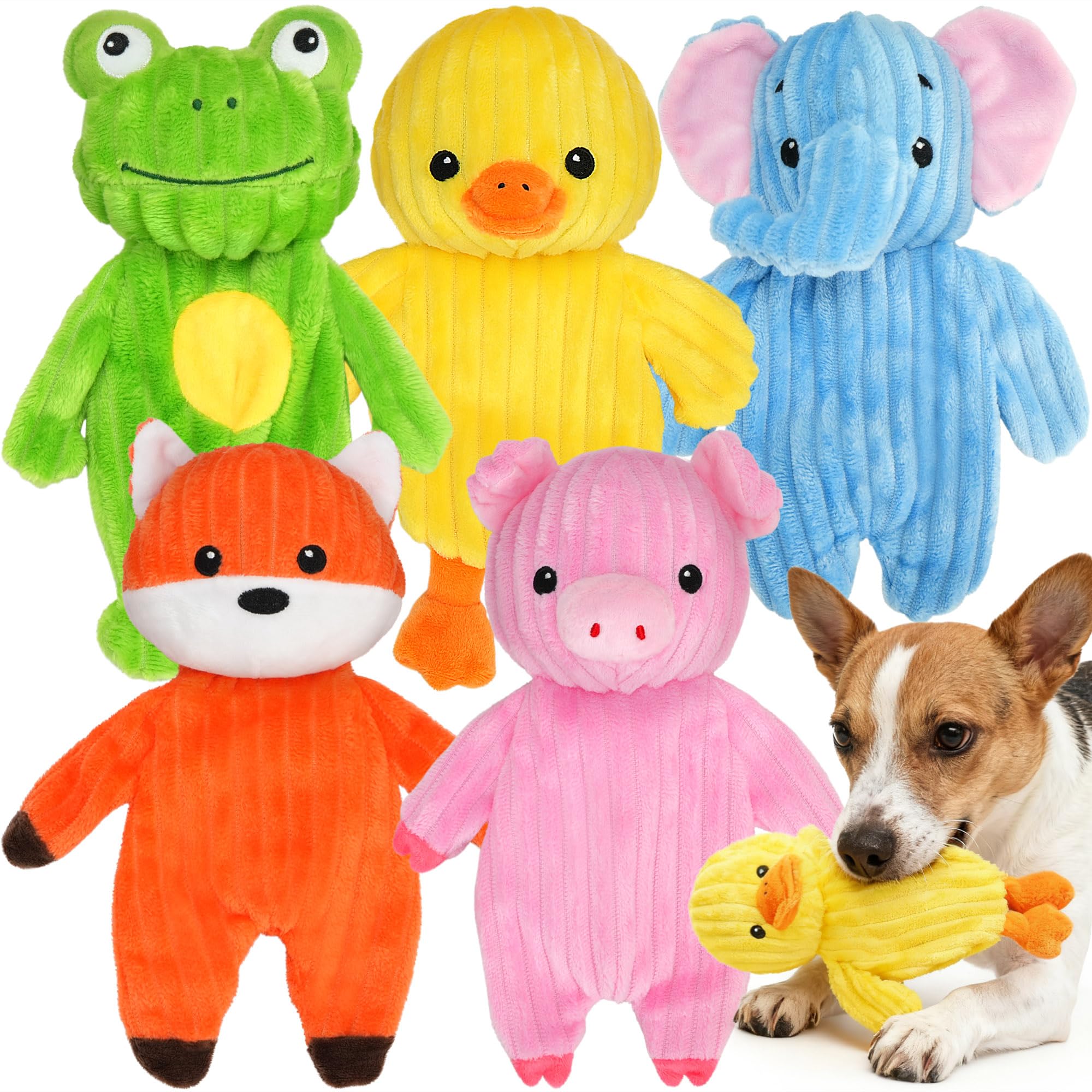 Prime Pets 5 Pack Plush Squeaky Dog Toys, No Stuffing Bodies, Crinkle Pet Toys for Small Medium Large Dogs, Puppy Chew Toy to Keep Them Busy