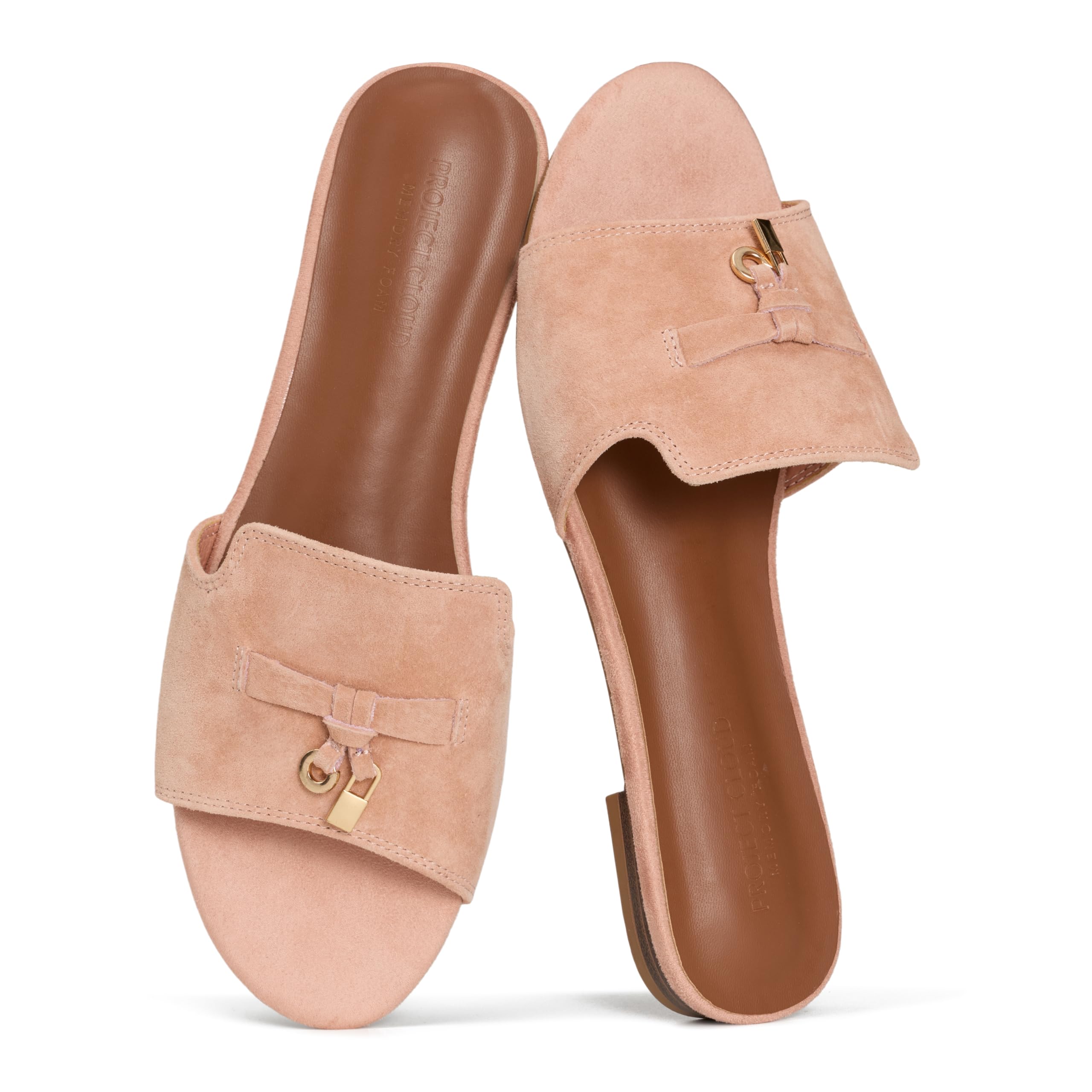 Project Cloud 100% Genuine Leather Sandals Women Dressy - Non-Slip Womens Sandals with Memory Foam Insole Slides for Women Footwear - Lightweight Flat Sandals for Women 2026 (Cannes, CHERBLOSDE,7.5M)