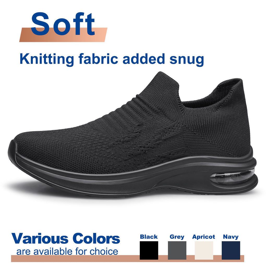 Mens Walking Shoes Slip on Lightweight Comfortable Running Shoes Workout Tennis Athletic Shoes Gym Sneakers Black Size 10