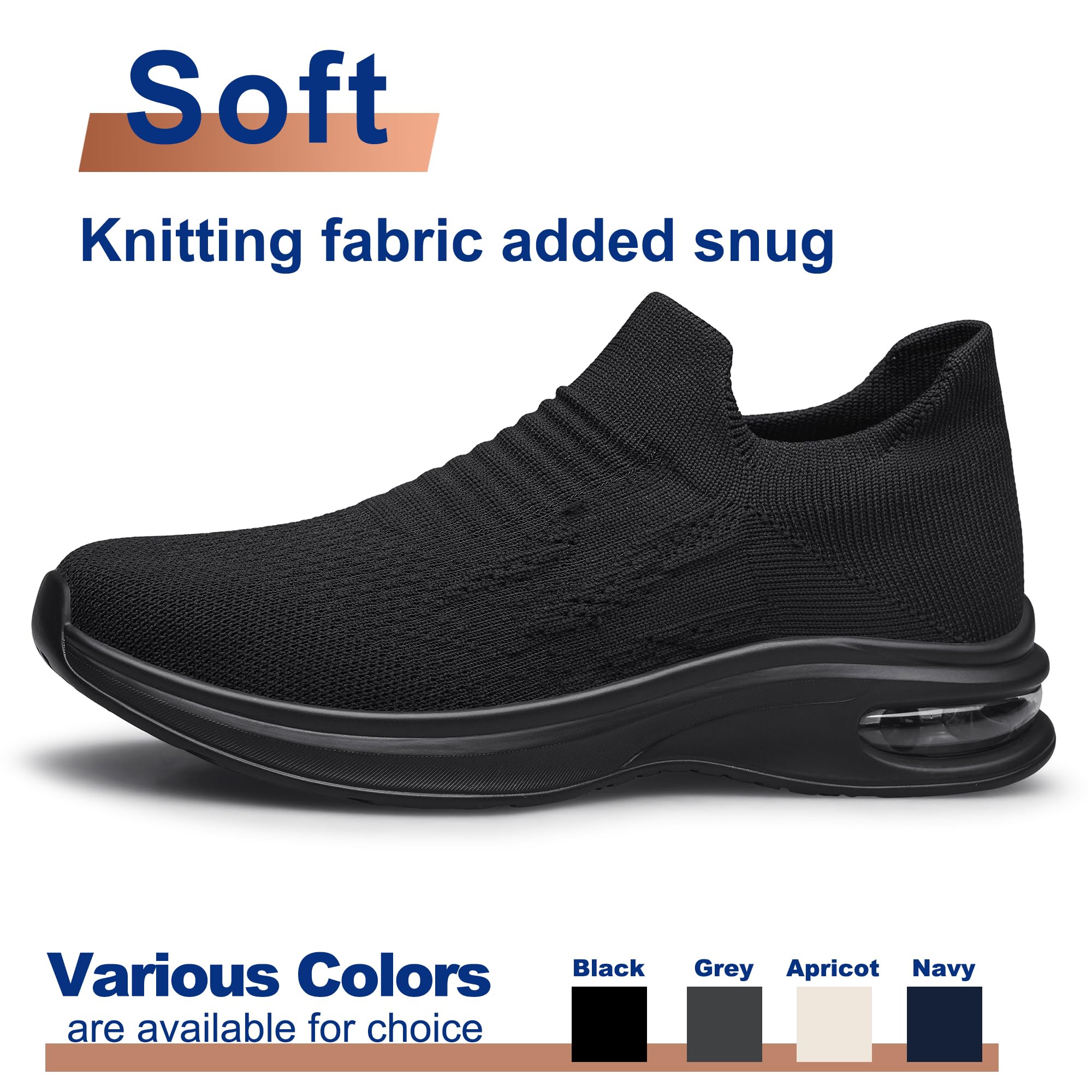 Mens Walking Shoes Slip on Lightweight Comfortable Running Shoes Workout Tennis Athletic Shoes Gym Sneakers Black Size 10