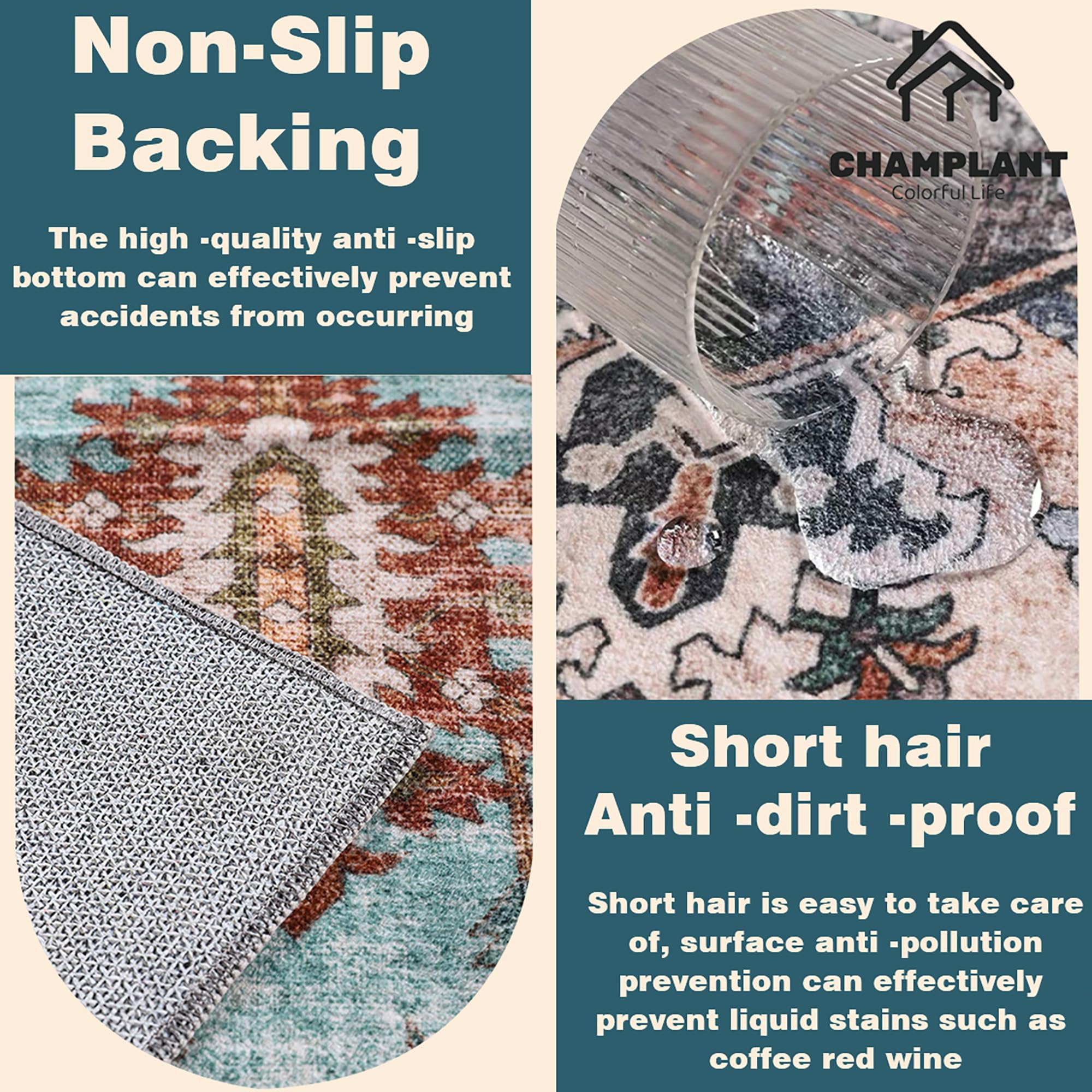 CHAMPLANT Area Rug 9x12 Washable Brown Vintage Traditional Mat Distressed Indoor Foldable Thin Retro Accent Floral Non Slip Carpet for Living Room Dining Room Office