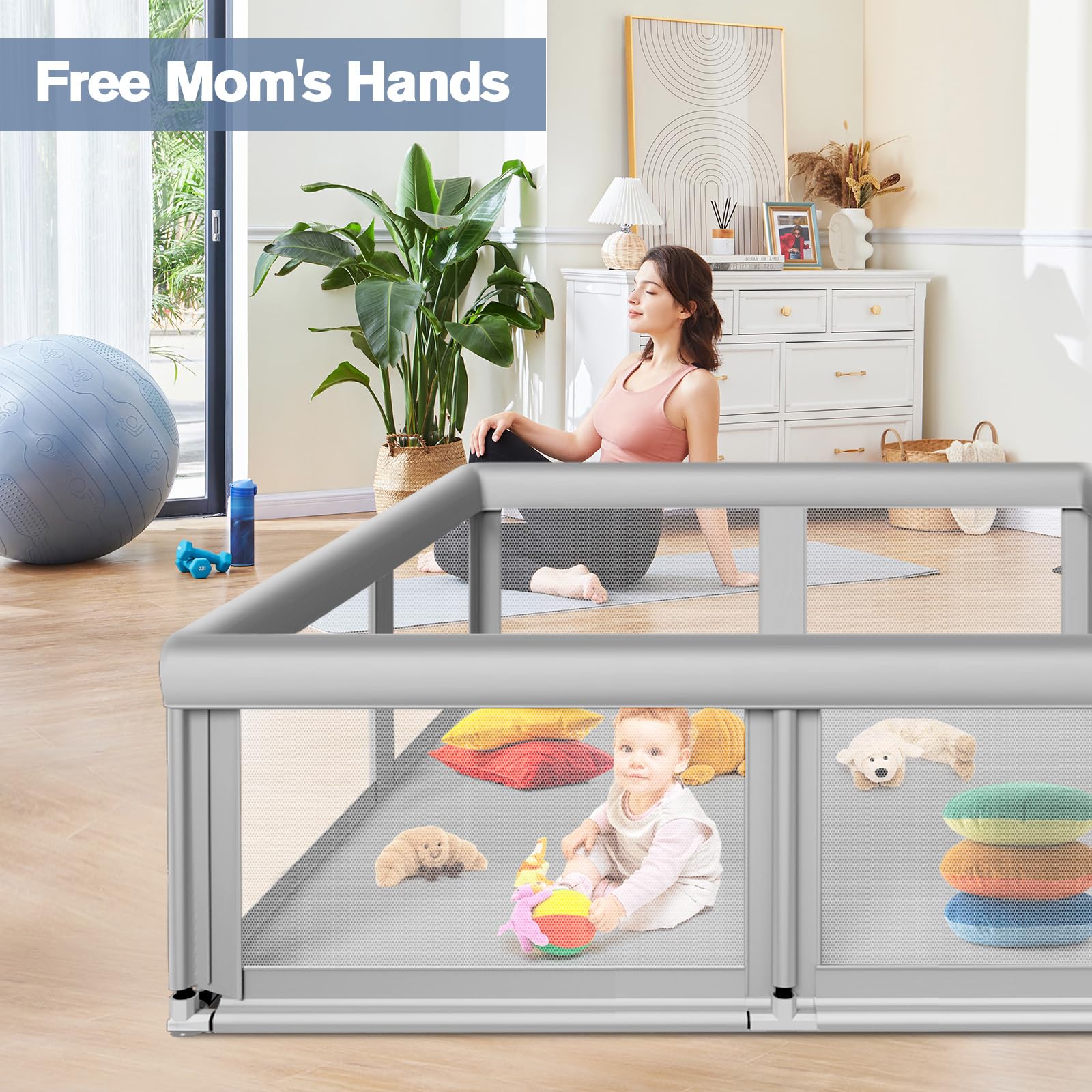65×50 Inches Baby Playpen, Playpen for Babies and Toddlers, Baby Play Yards Indoor & Outdoor, Sturdy Safety Play Pen with Soft Breathable Mesh, Toddlers Activity Center with Anti-Slip Base
