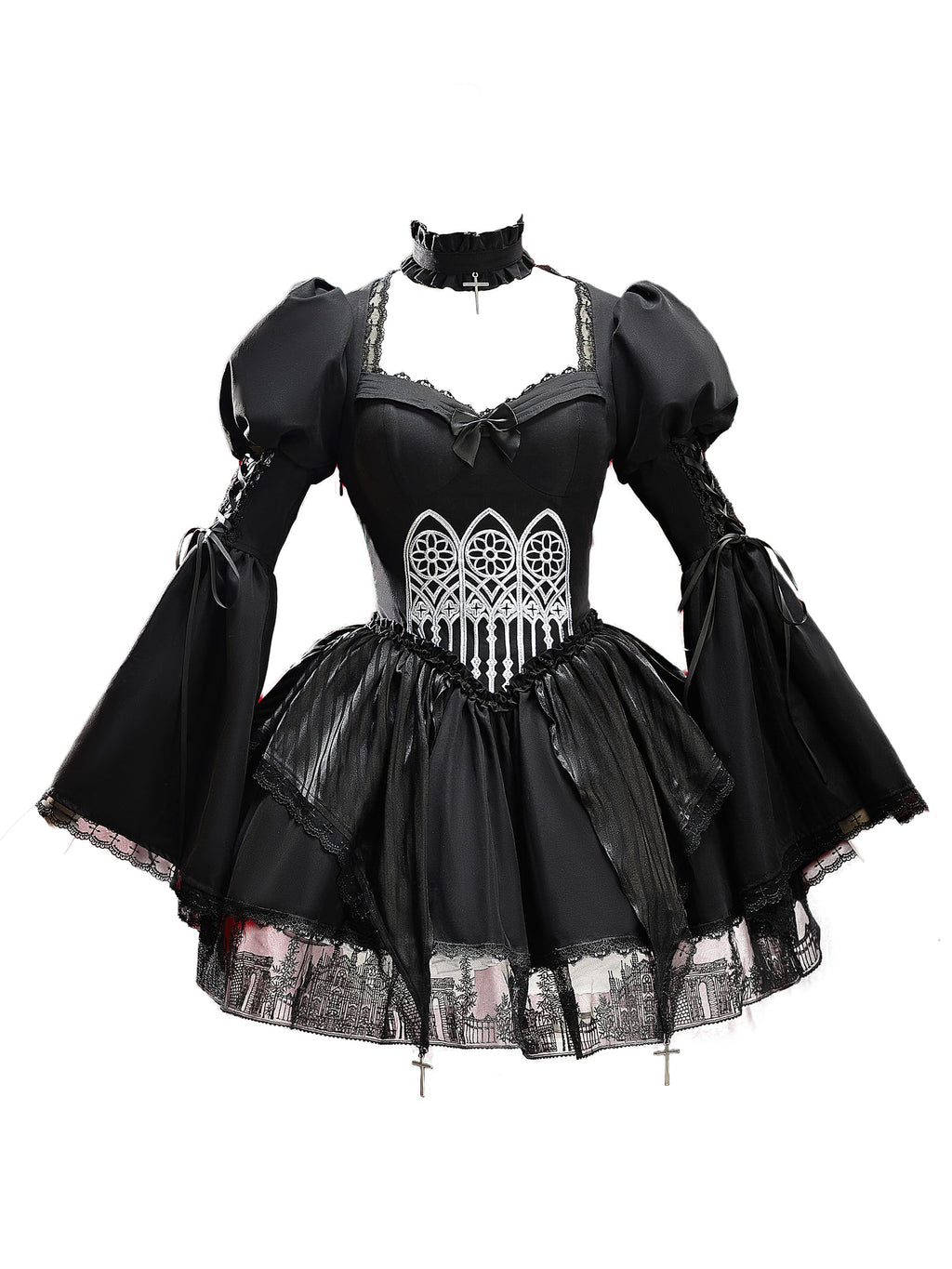 MEOWCOS Women's Corset Dress Gothic Punk Gothic Church Style Lolita Dress with Choker