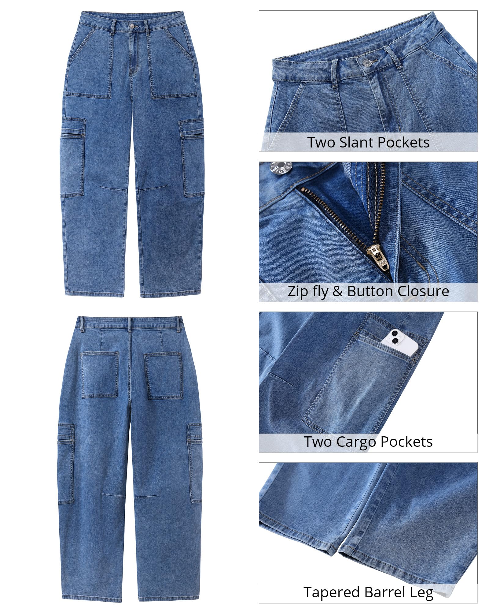 GRAPENT Barrel Women's Baggy High Waisted Oversized Ankle Jeans - Reef Blue, X-Large (Size 16-18)