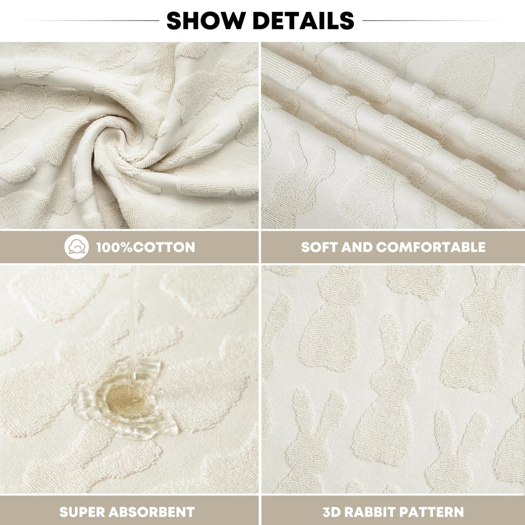 Artoid Mode 1 Pc Beige 3D Rabbit Jacquard Easter Hand Towels for Bathroom, 100% Cotton Soft Absorbent Bathroom Decor Towels, 13.7 x 29.5 Inch