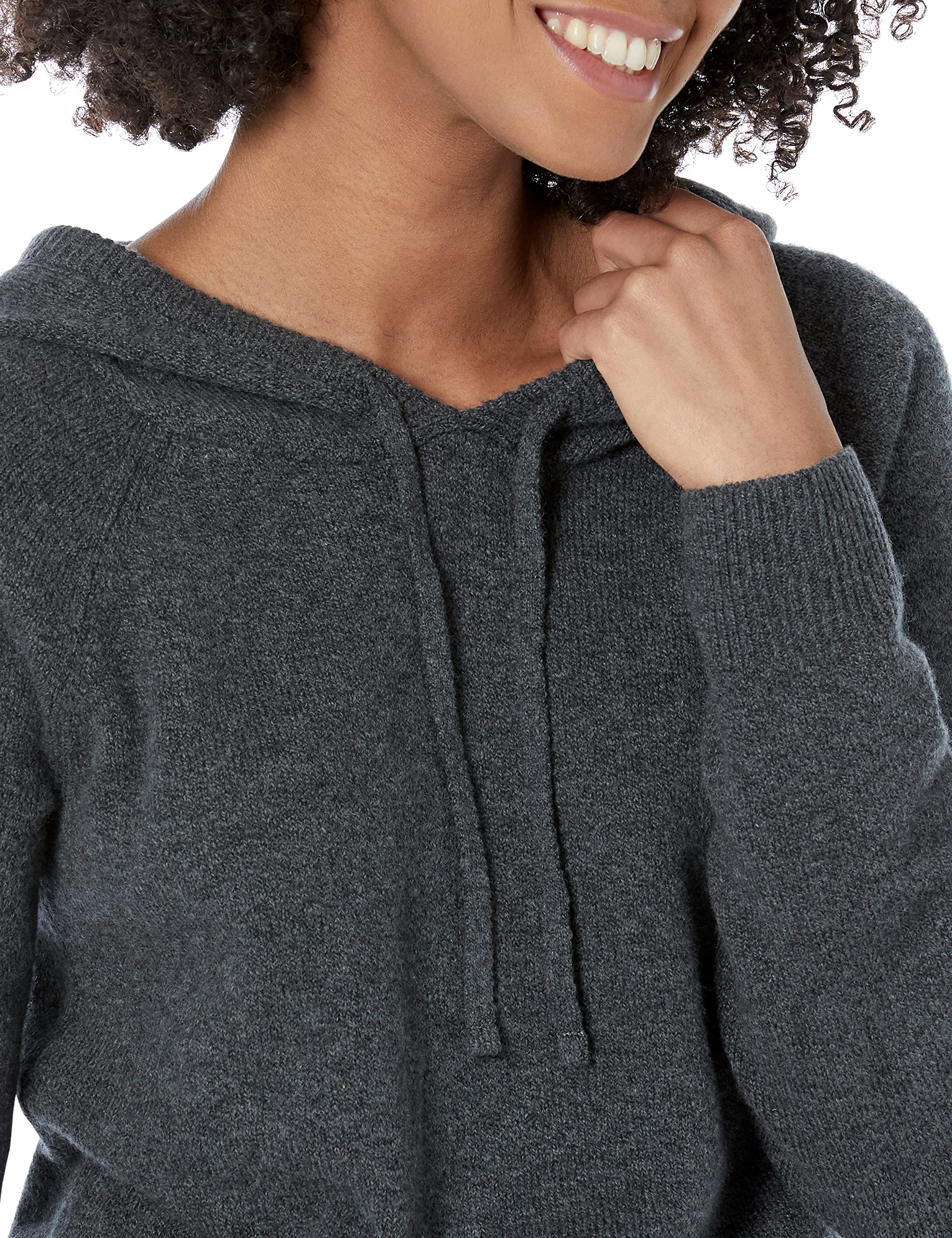 Amazon Essentials Women's Long Sleeve Soft Touch Hooded Pullover Sweater, Charcoal Heather, Large