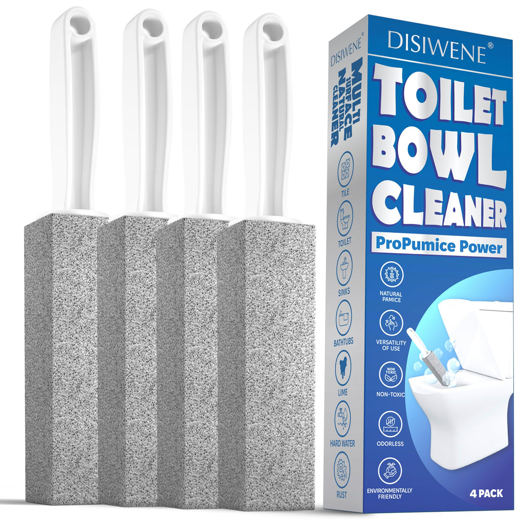 DISIWENE Pumice Cleaning Stone with Handle Toilet Bowl Cleaner Hard Water Ring Remover for Bath/Pool/Kitchen/Household Cleaning (4, 4 Pack with Handle)