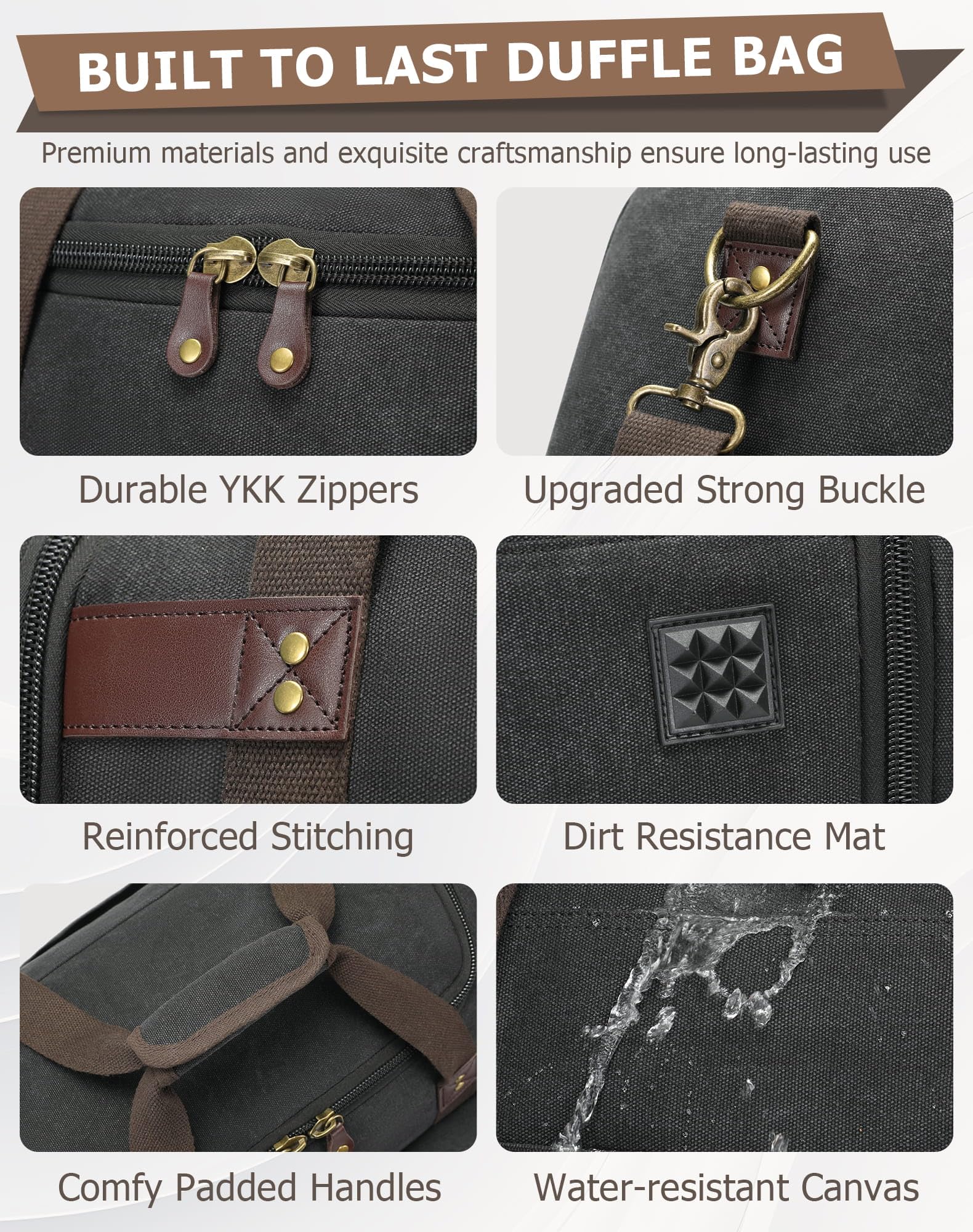 HNCTINNO Duffle Bag for Travel, 50L Carry On Duffle Bag for Airplanes, Canvas Overnight Weekender Bag for Men and Women