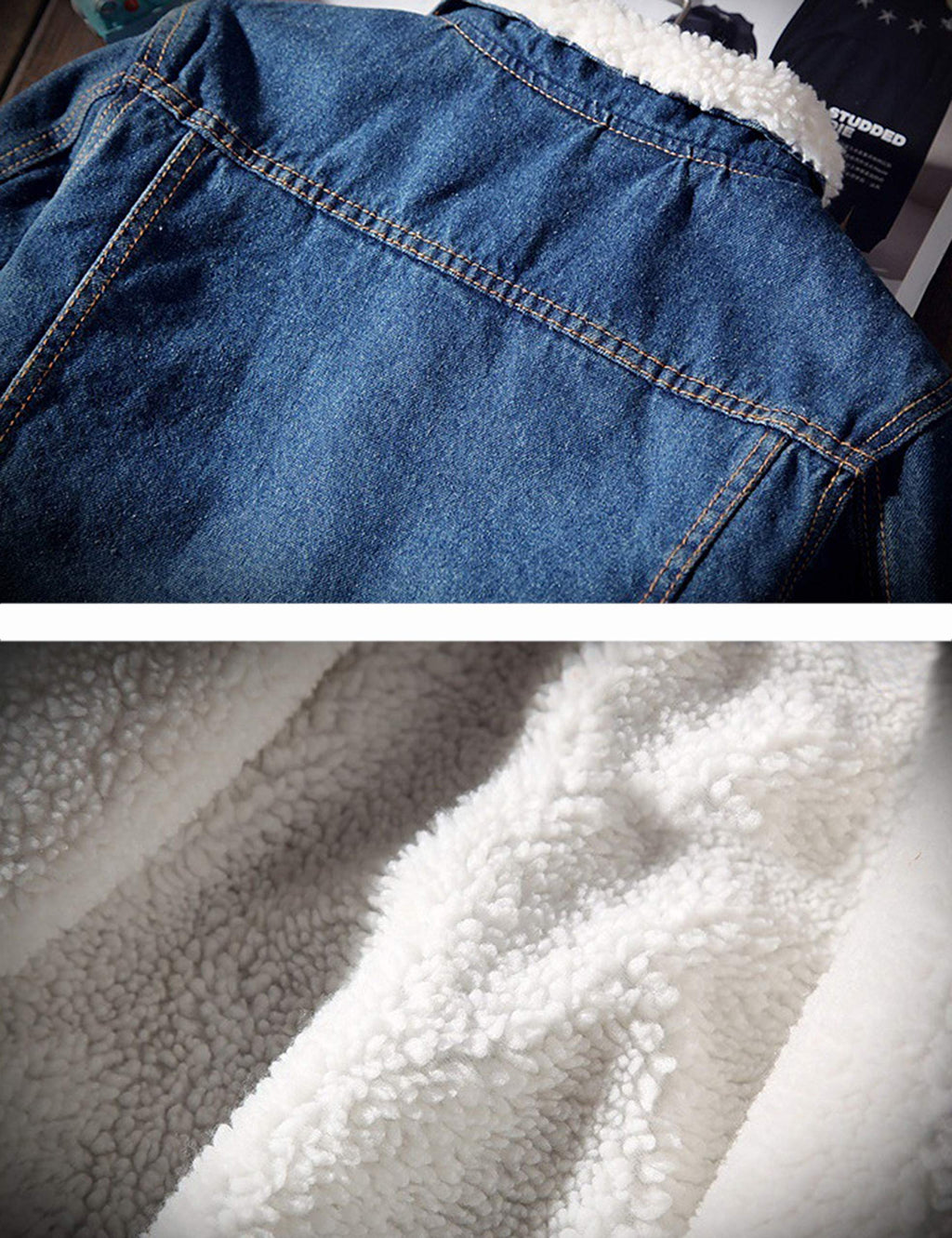 Springrain Men's Sherpa Fleece Lined Denim Jacket Warm Winter Trucker Jacket Cowboy Jean Jacket(DarkBlue-XS)