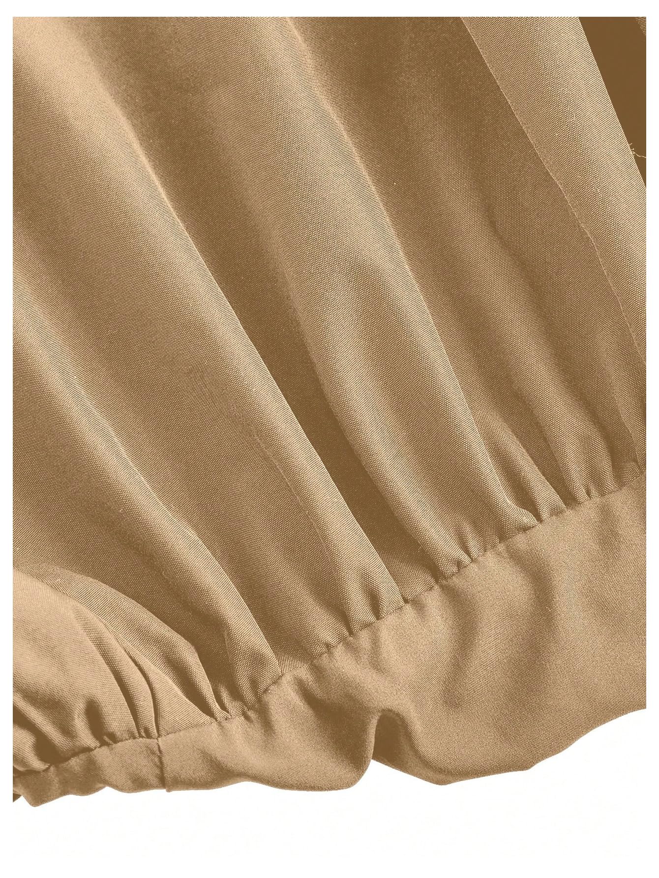 WDIRARA Women's Asymmetrical Hem Bubble Skorts Elastic Waist Loose Fit Solid Mini Skirt Pants Khaki Medium