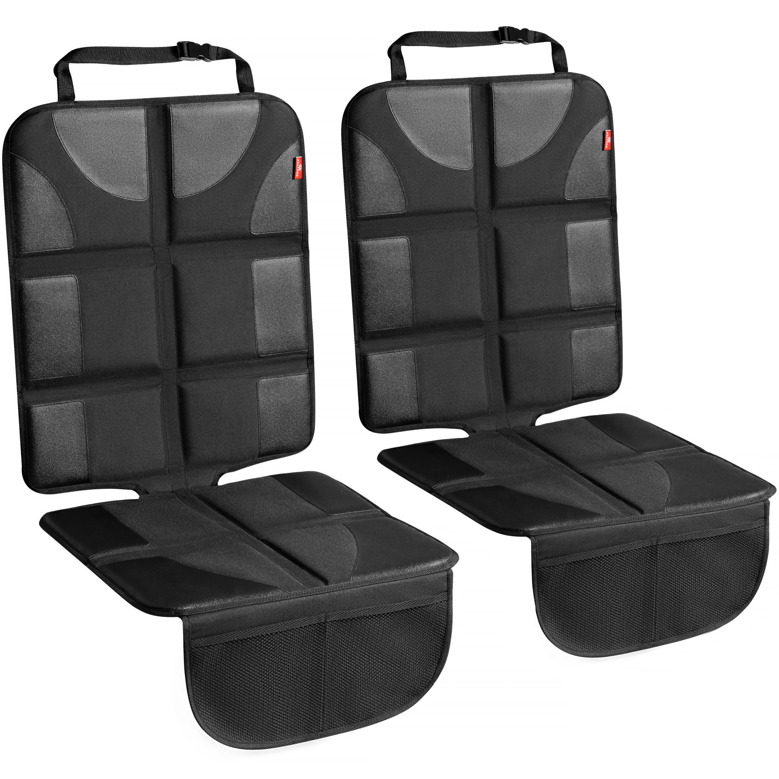 Helteko Car Seat Protector - 2 Pack Car Seat Cover for Child Carseat with Thickest Padding, 600D Oxford, Waterproof & Durable Fabric, Non-Slip Back, 2 Mesh Storage Pockets, Black