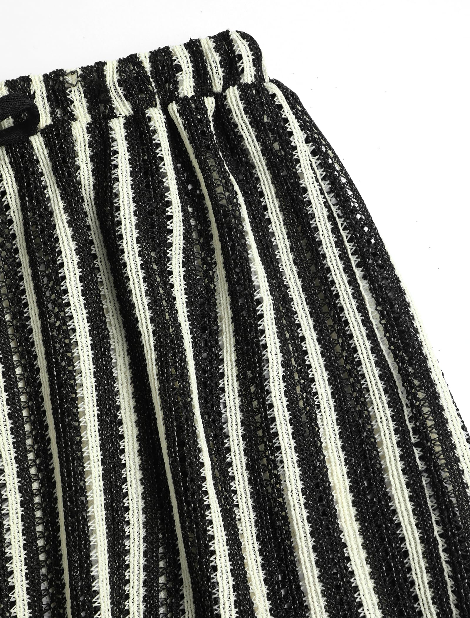 ZAFUL Womens Beach Cover Up Pants Sexy Crochet Drawstring Elastic Boho Swimsuit Cover Up Long Pants Beach Wear 1-Black&White S