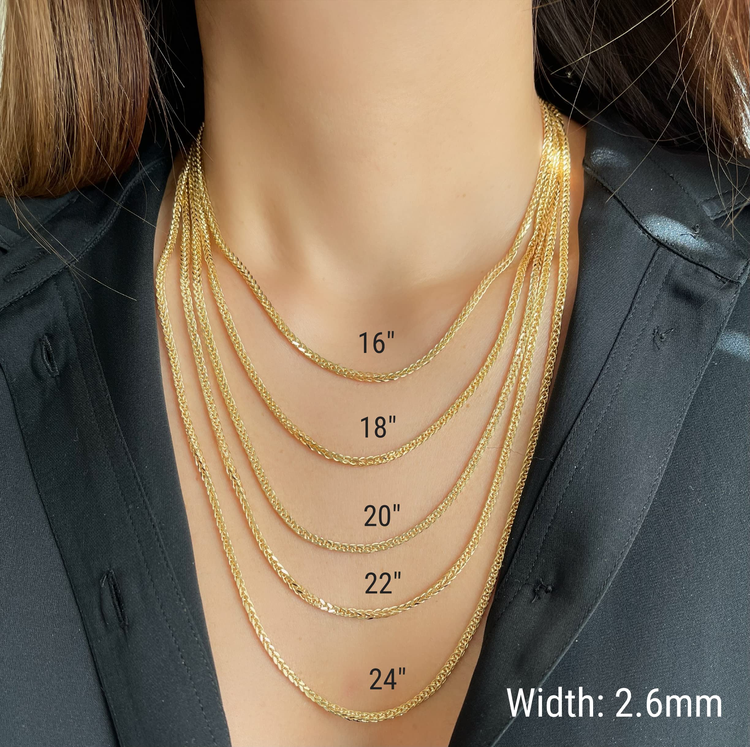 JEWELHEART 10K Gold Square Wheat Chain Necklace - 2.6mm Braided Yellow Gold Necklace For Men Foxtail Gold Chain Diamond Cut Real Gold Necklaces For Women with Lobster Clasp 24"