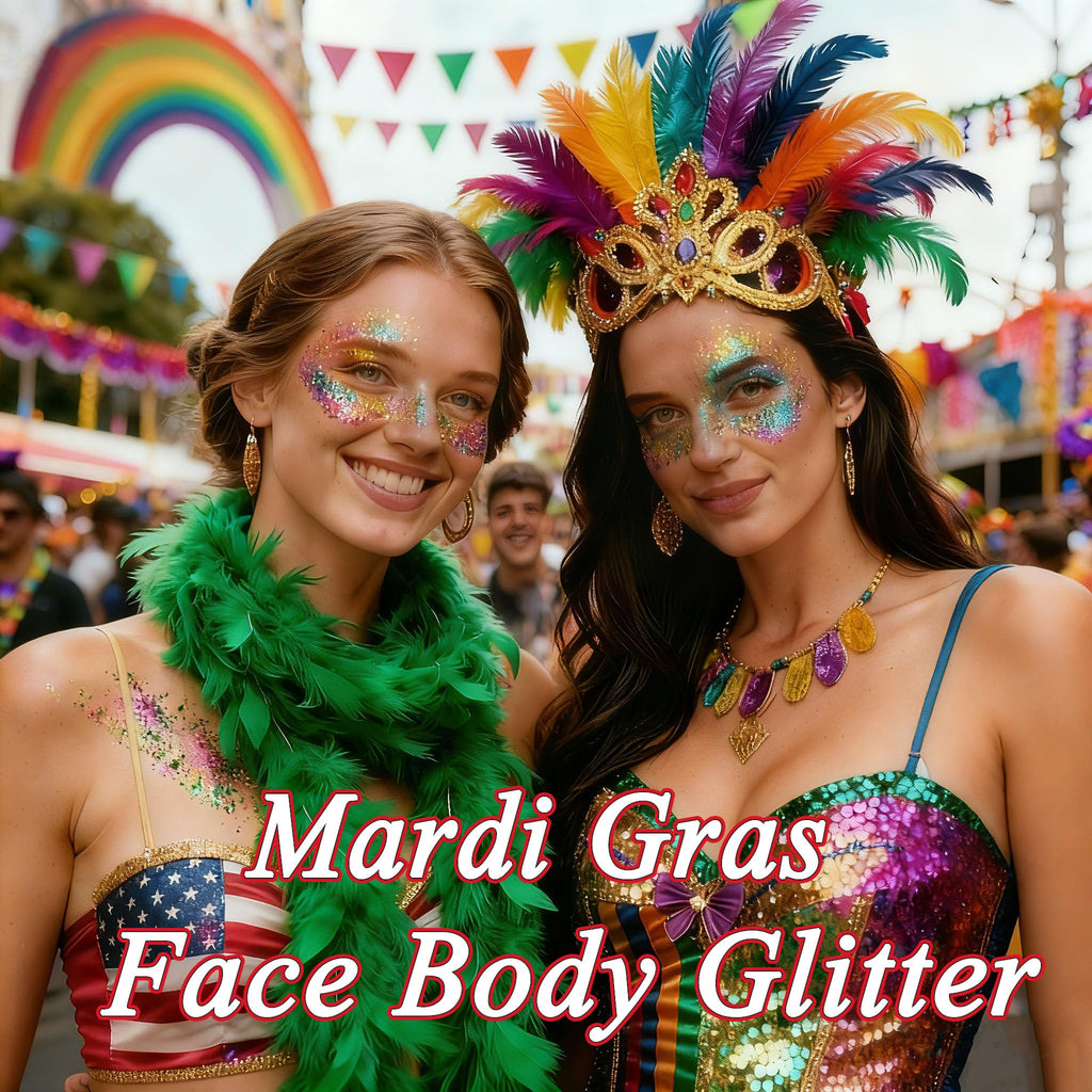 AROIC 14 Colors Body Glitter, Face & Hair Glitter Gel Set for Mardi Gras, Eye Shimmer for Women Glow in the Dark Rave Accessories Party Supplies, Face Paint Hair/Cheek/Eyelid Sparkle Makeup(18ml/Tube)