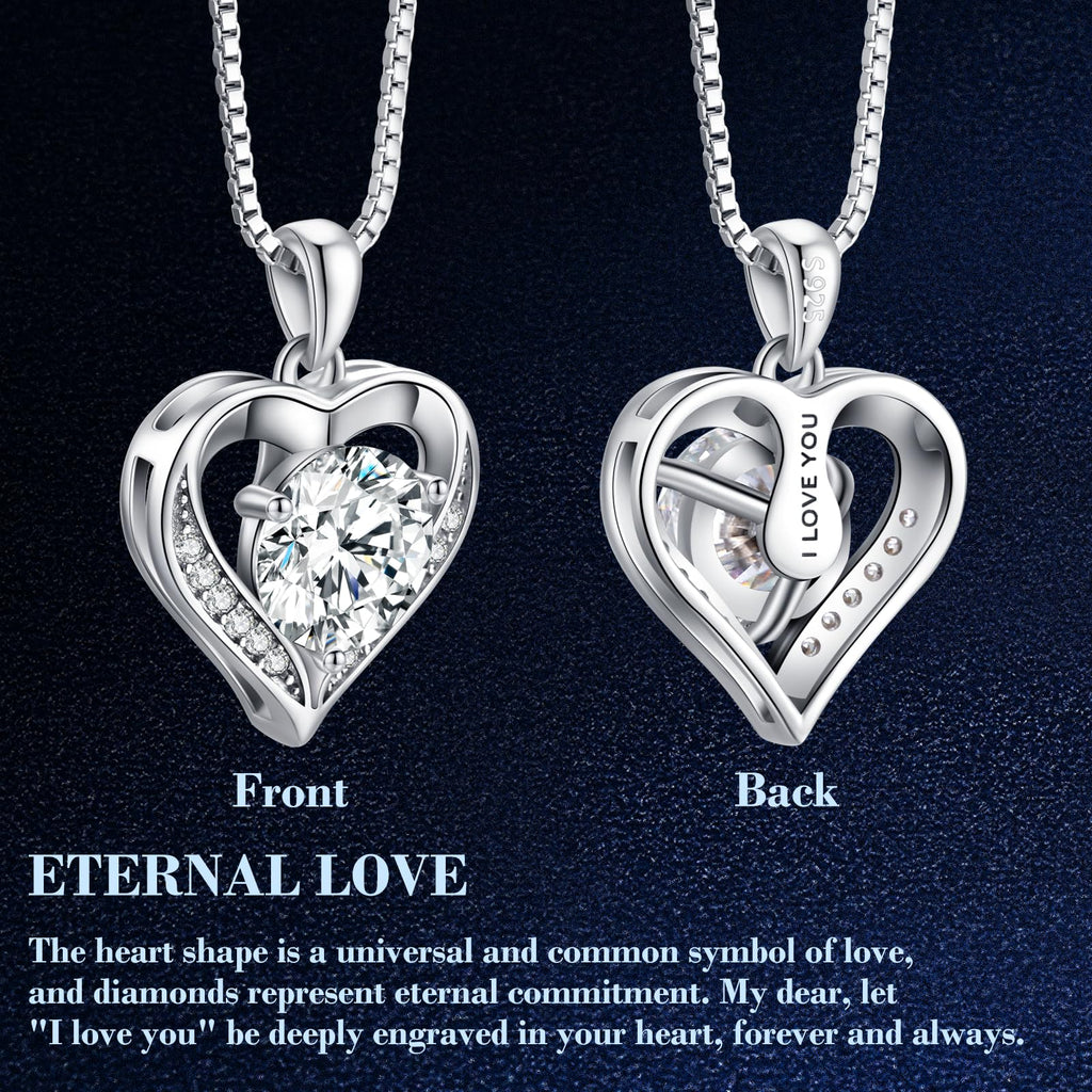 DALOJOE Moissanite Necklace for Women, 1-3 Carat Heart Necklace Engraved with 'I LOVE YOU', Birthday Gift for Wife, Anniversary Present for Wife Women, Jewelry Gifts for Valentine's Day