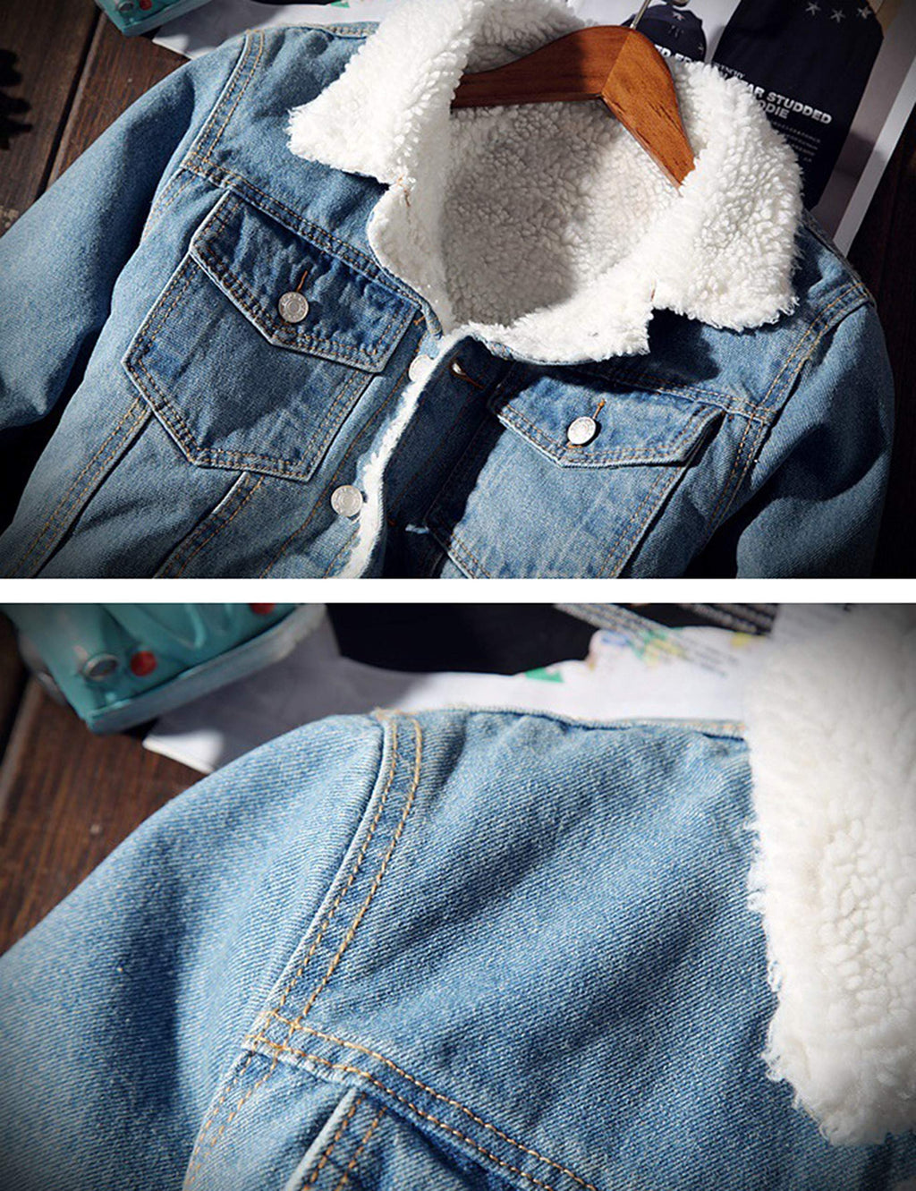 Springrain Men's Sherpa Fleece Lined Denim Jacket Warm Winter Trucker Jacket Cowboy Jean Jacket(LightBlue-XS)