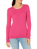 Amazon Essentials WoMen's Lightweight Cable Crewneck Sweater, Bright Pink, Large