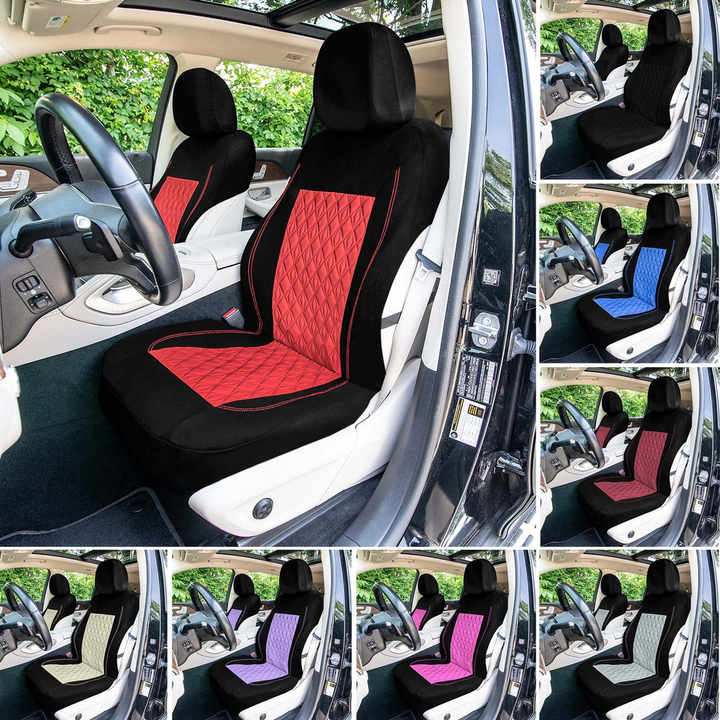 Universal Fit Diamond Stitched Flat Cloth Car Seat Covers Full Set - Purple