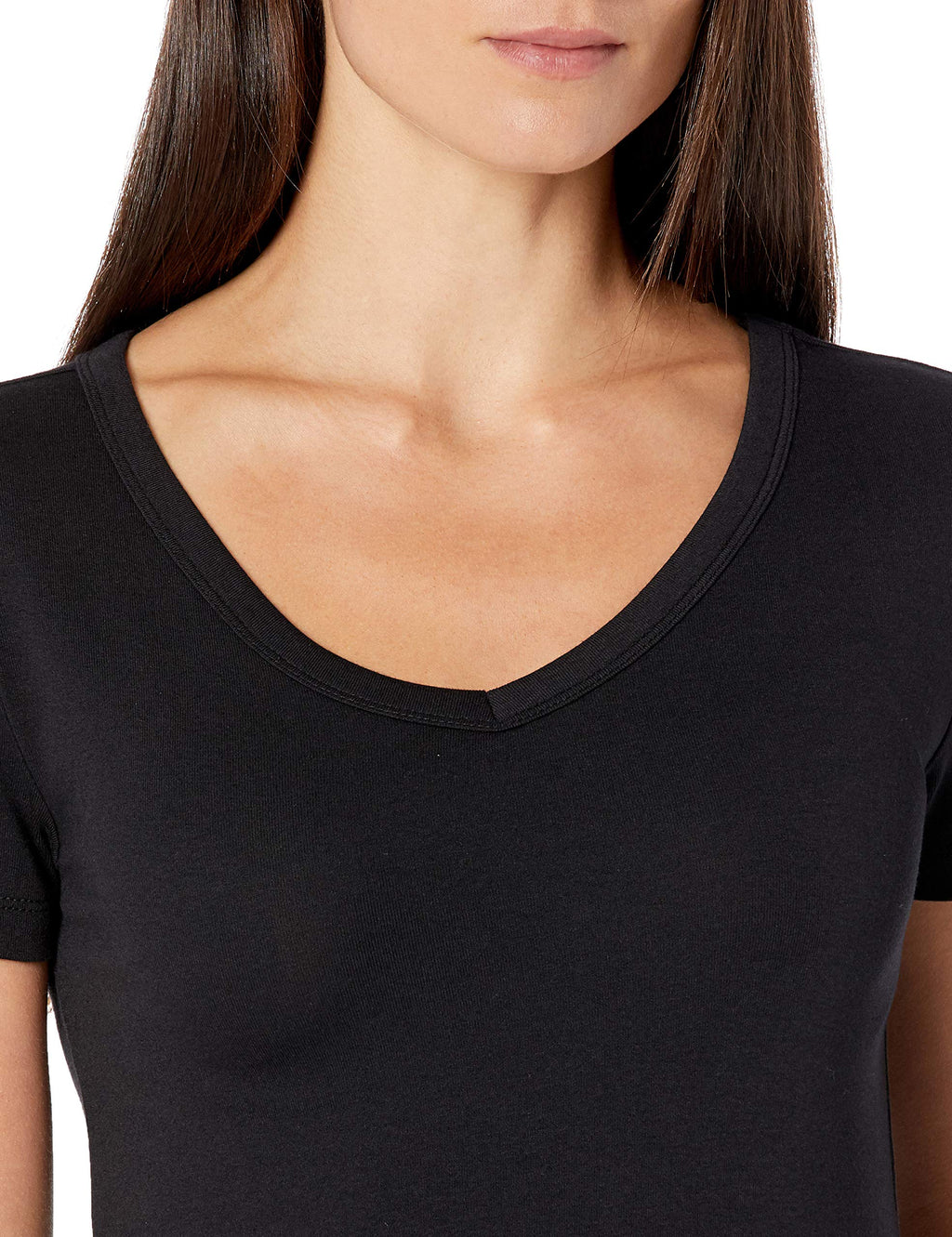 Amazon Essentials Women's Slim-Fit Short-Sleeve V-Neck T-Shirt, Pack of 2, Black/White, X-Large