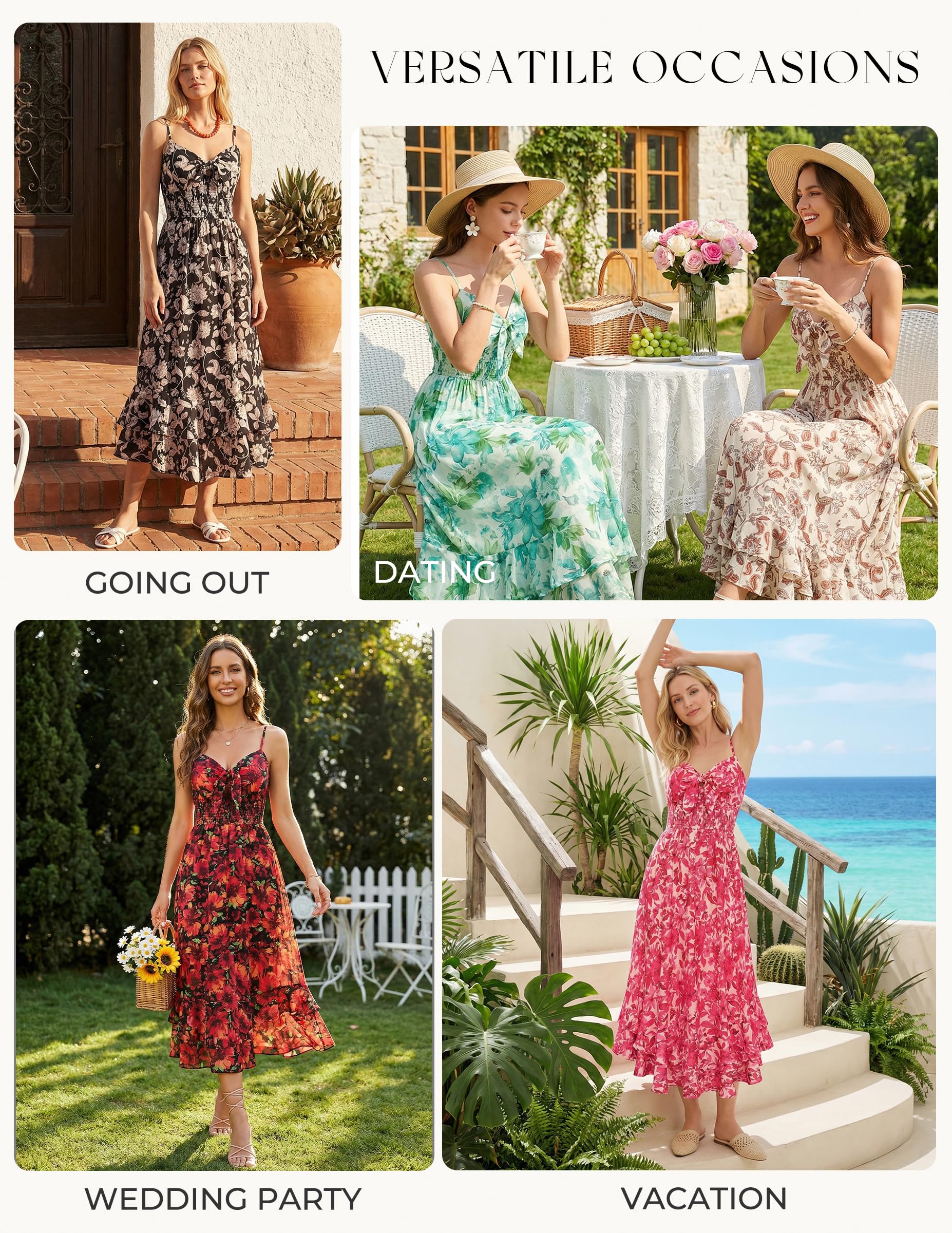 GRACE KARIN Womens Maxi Floral Sundresses Summer Beach Boho Dress Spaghetti Strap Dresses Casual Fashion Clothes with Pockets Black M