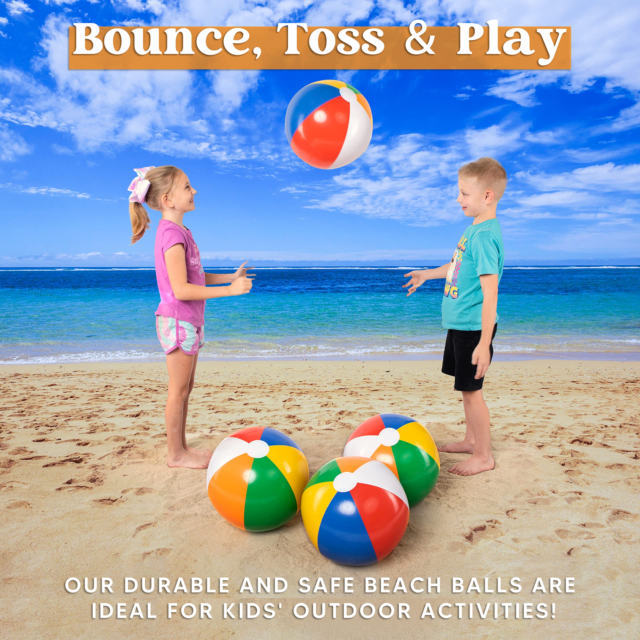 JOYIN 4-Pack 20" Beach Balls - Large Rainbow Beach Ball Inflatable Pool Toys for Party Supplies Decorations, Adults Kids Birthday Luau Summer Beach Water Games Beachball Party Favors