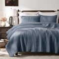 WDCOZY Blue Cross Stitch King Size Quilt Set, Striped Lightweight Soft Bedspread, Channel Farmhouse Rustic Coverlet, All Season Country Bedding, Thin Comforter