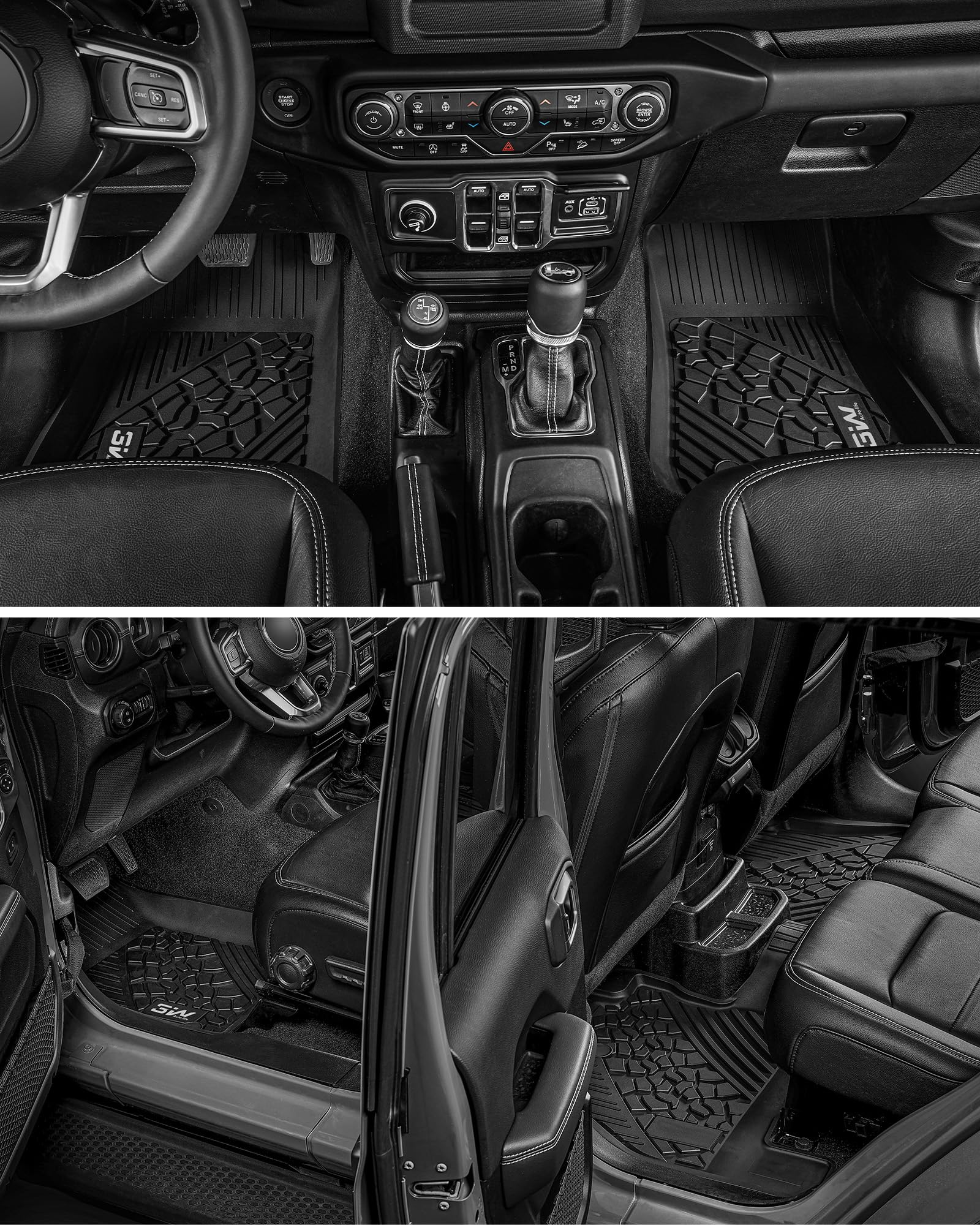 3W Floor Mats Compatible for Jeep Wrangler JL 2018-2025 2026 Unlimited 4-Door Gas/MHEV Type(Non JK or 4XE) All-Weather TPE Floor Liner for 1st and 2nd Row Full Set Car Mats, Black