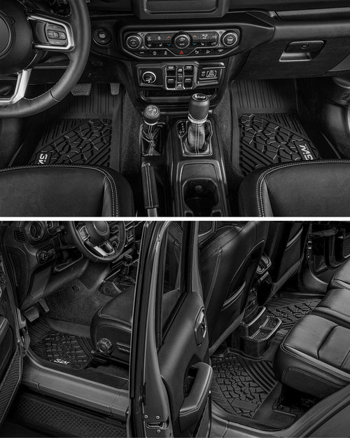 3W Floor Mats Compatible for Jeep Wrangler JL 2018-2025 2026 Unlimited 4-Door Gas/MHEV Type(Non JK or 4XE) All-Weather TPE Floor Liner for 1st and 2nd Row Full Set Car Mats, Black