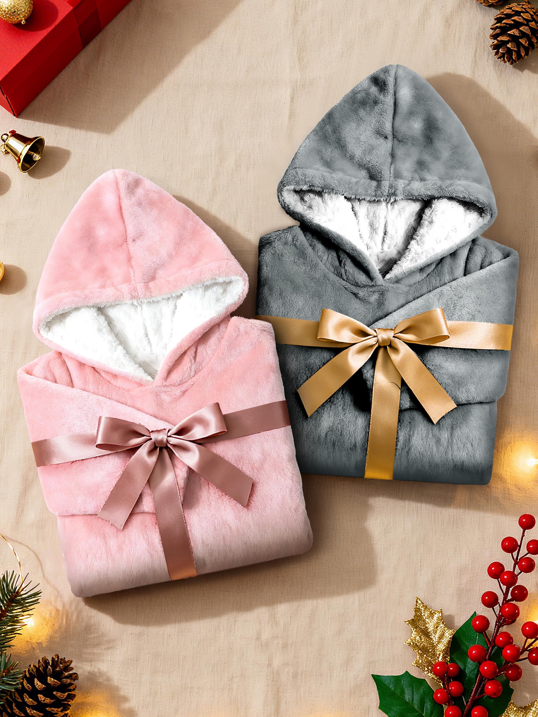 C hello cloud Oversized Hoodie Blanket, Wearable Blanket sweatshirt, Ultra Soft Sherpa Fleece Comfy Snuggle Hoodie, Gaint Fluffy Jumper Reversible, One Size Fits All Women Adults Men (Pink)