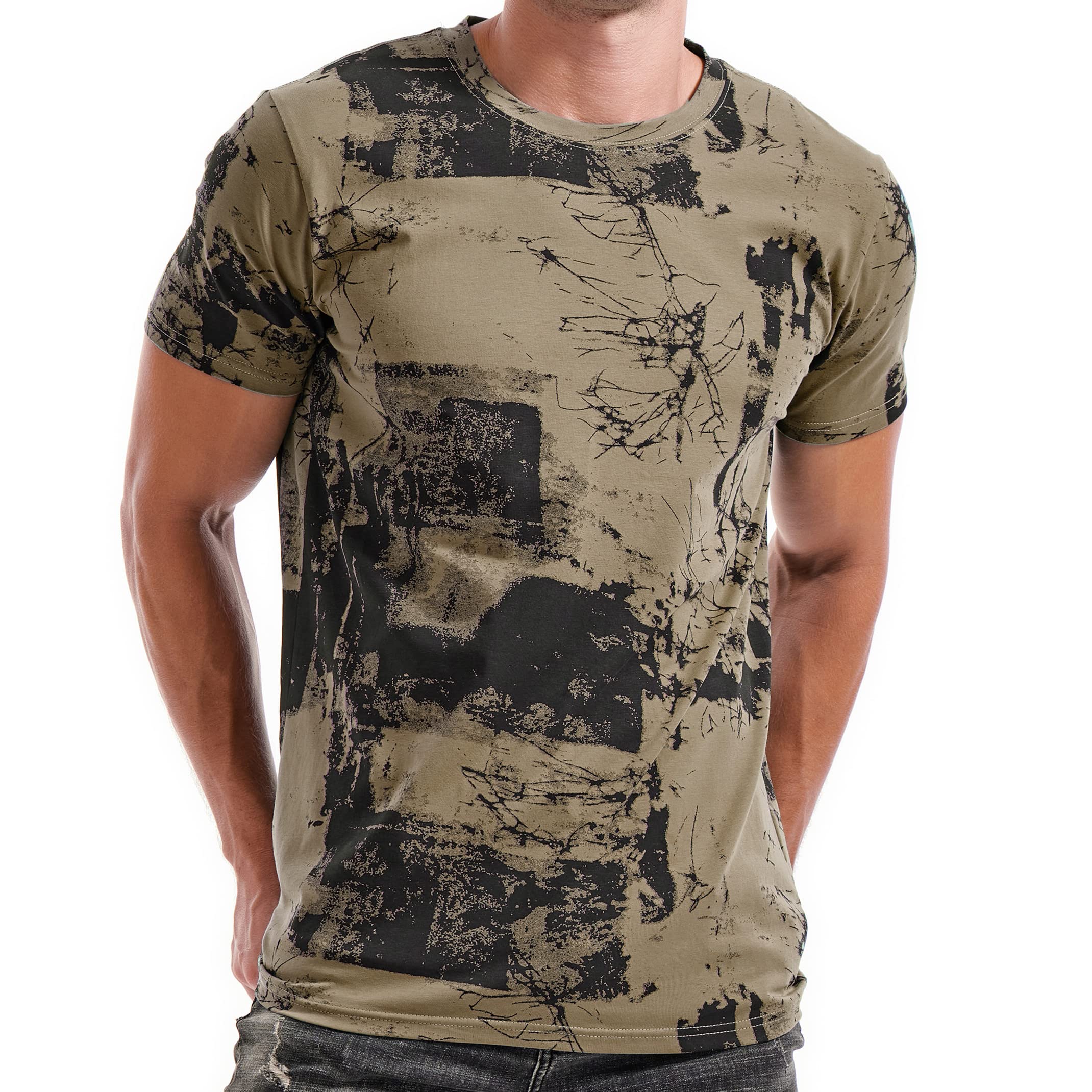 KLIEGOU Mens Hipster Hip-Hop Premiun Tees - Latest Fashion Print T-Shirts Army Green M