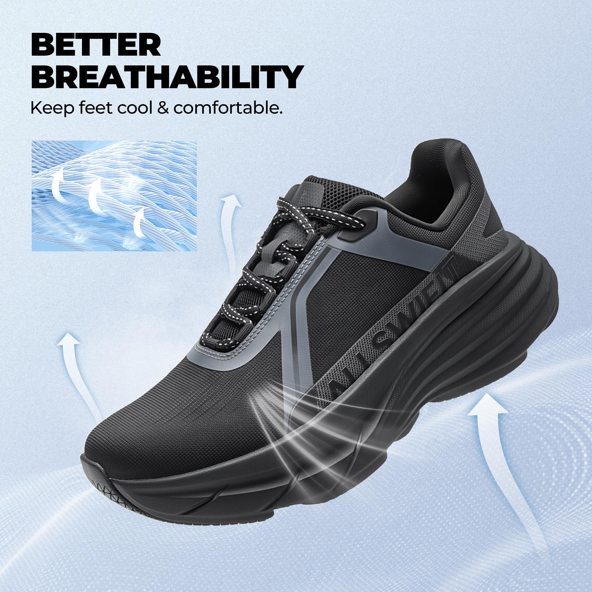 ALLSWIFIT Women's Cushion Lightweight Walking Running Shoes Tennis Non-Slip Comfortable Jogging Workout Gym Athletic Breathable ActiveAiry Fashion Sneakers,Size 7.5,Black,AWUMRS2513