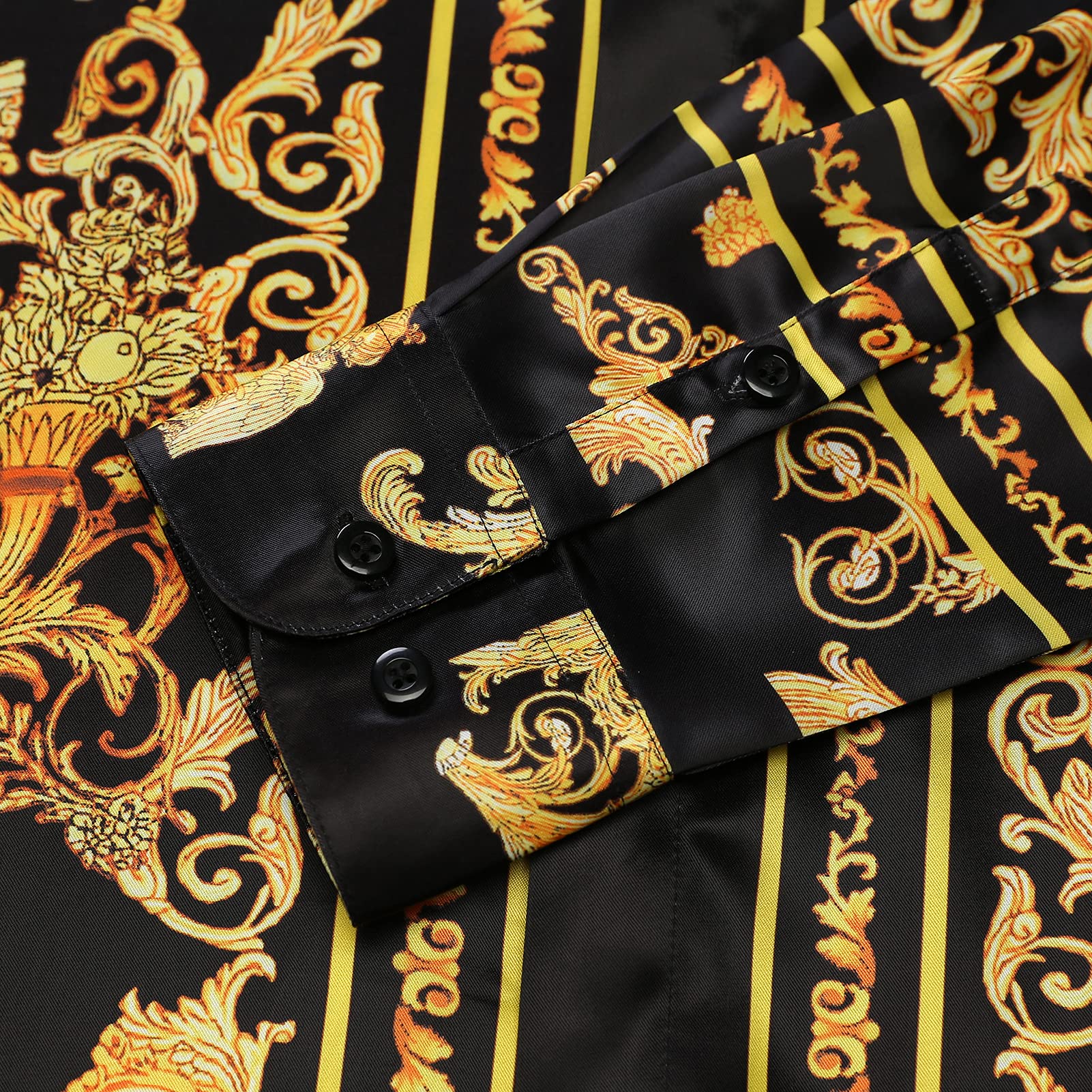Mens Luxury Brand Printed Silk Like Satin Button Down Dress Shirt for Party Prom Long Sleeve Slim Fit Floral Nightclub Shirt Multicolored16
