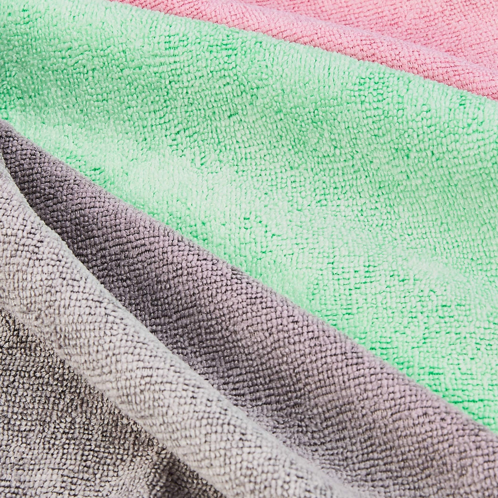 Amazon Basics Microfiber Cleaning Cloths, Ultra-Soft and Highly Absorbent, Streak-Free, Lint-Free, Scratch-Free, Washable, for Car Detailing and Glass Cleaning, 16" x 12", Green/Gray/Pink, 24-Pack