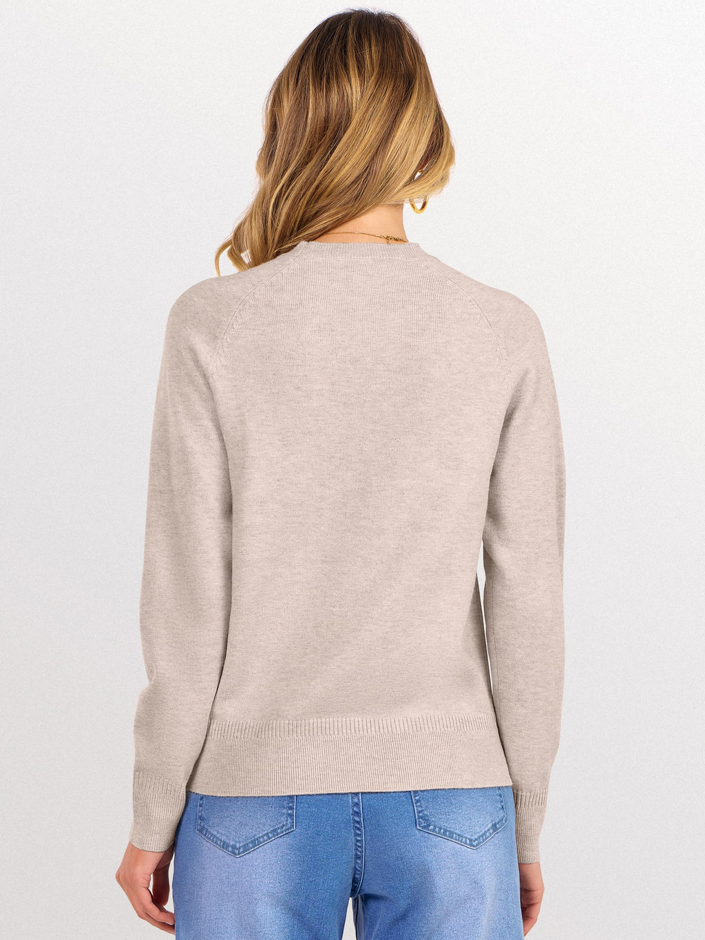 ANRABESS Sweaters for Women 2025 Long Sleeve Crewneck Loose Fit Lightweight Knit Basic Fall Sweater Outfits Almond S